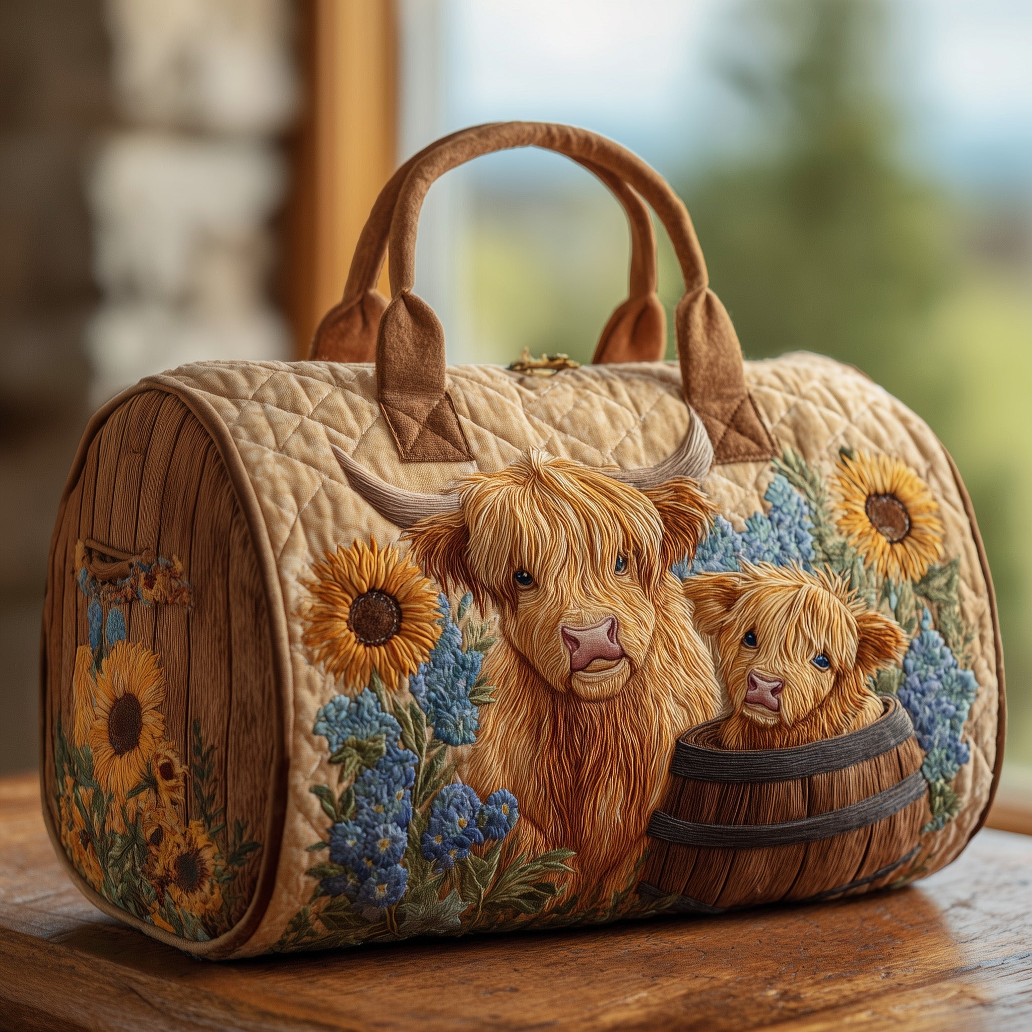 Highland Cow Quilted Duffle Bag Easter Gift Idea