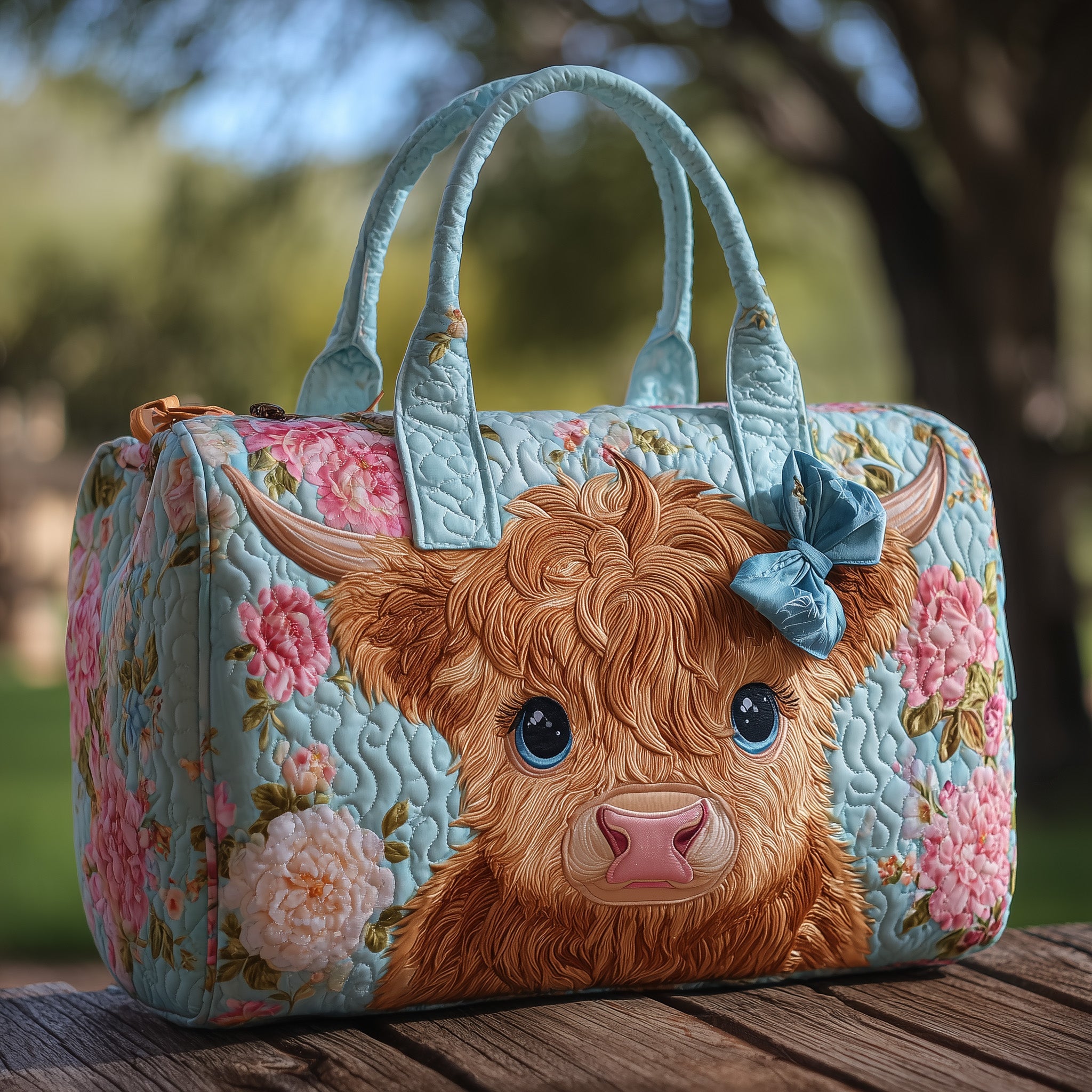 Highland Cow Quilted Duffle Bag Easy To Clean Surface