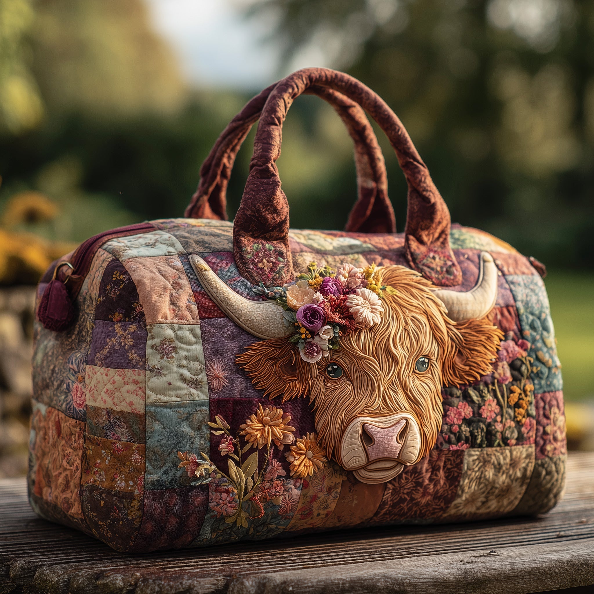 Highland Cow Quilted Duffle Bag Holiday Gift Idea