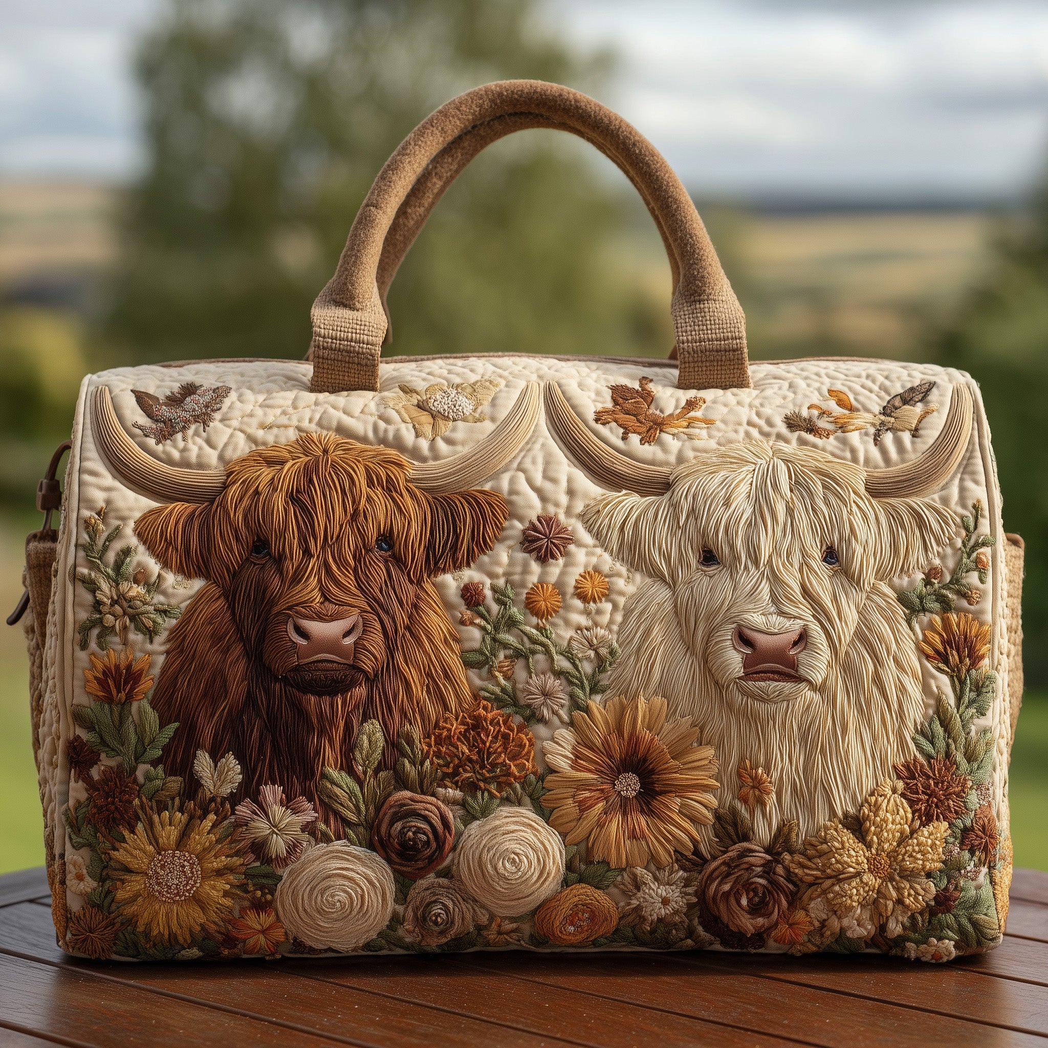 Highland Cow Quilted Duffle Bag New Year Gift Idea