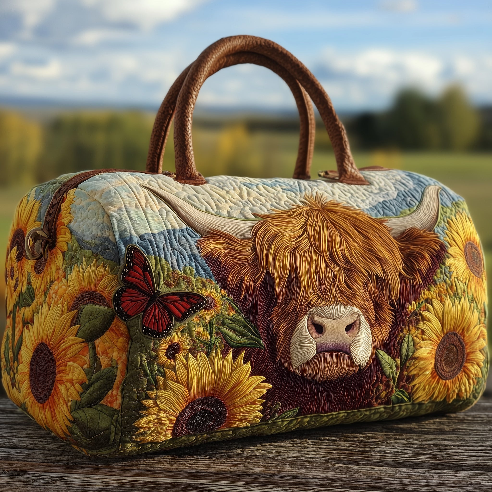 Highland Cow Quilted Duffle Bag Thanksgiving Gift Idea