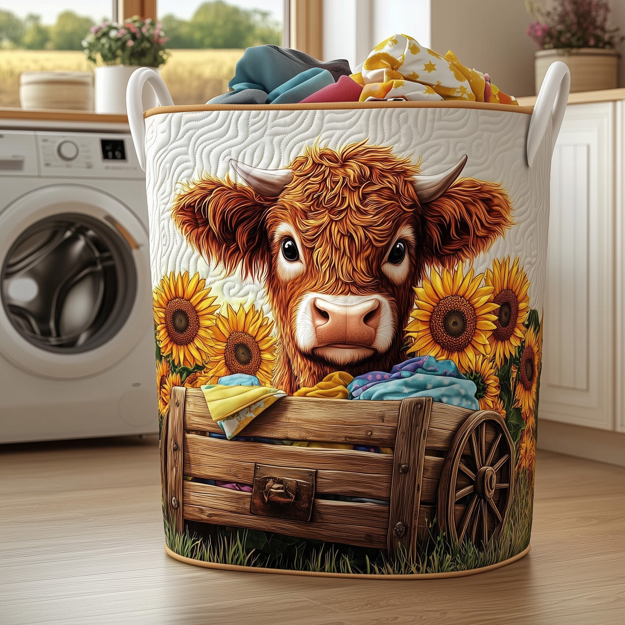 Highland Cow Quilted Laundry Basket Animal Home Decor Cow Gifts For Mother