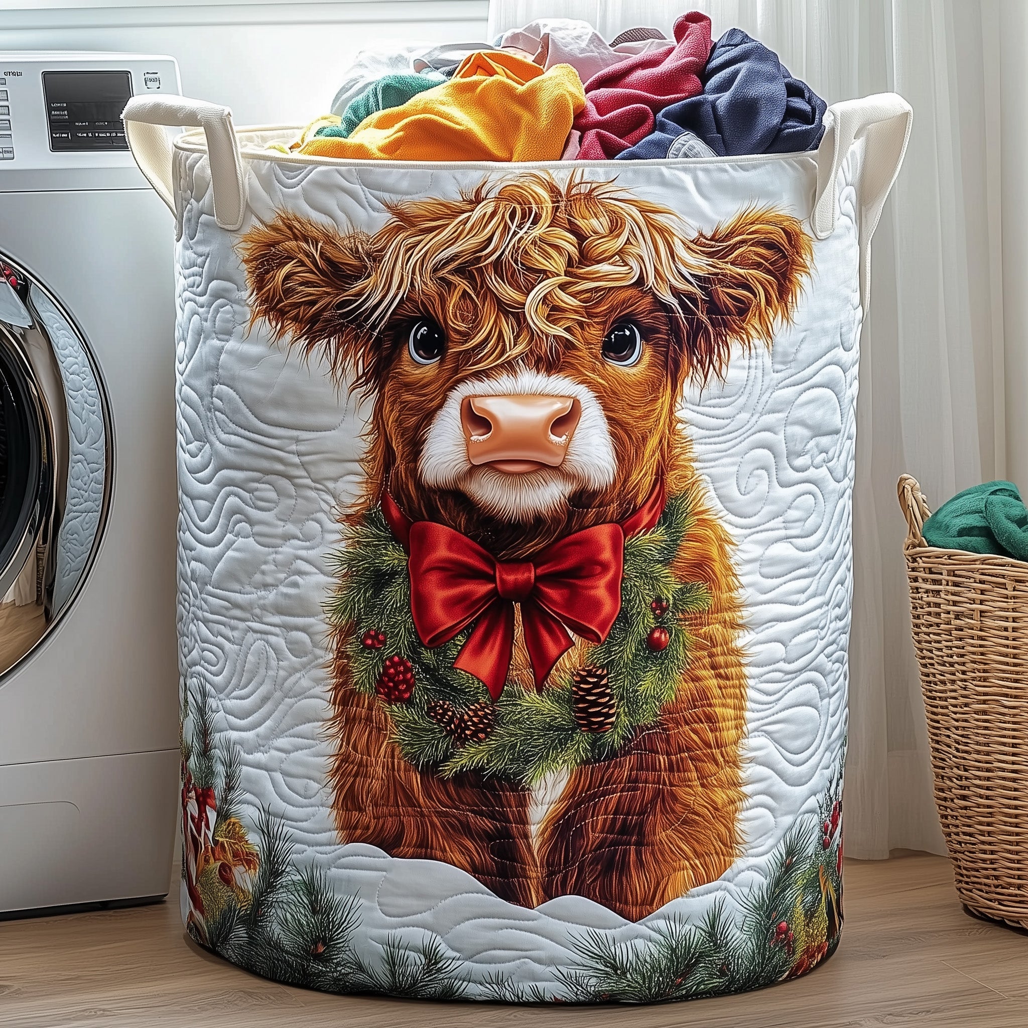 Highland Cow Quilted Laundry Basket Back To School Merch