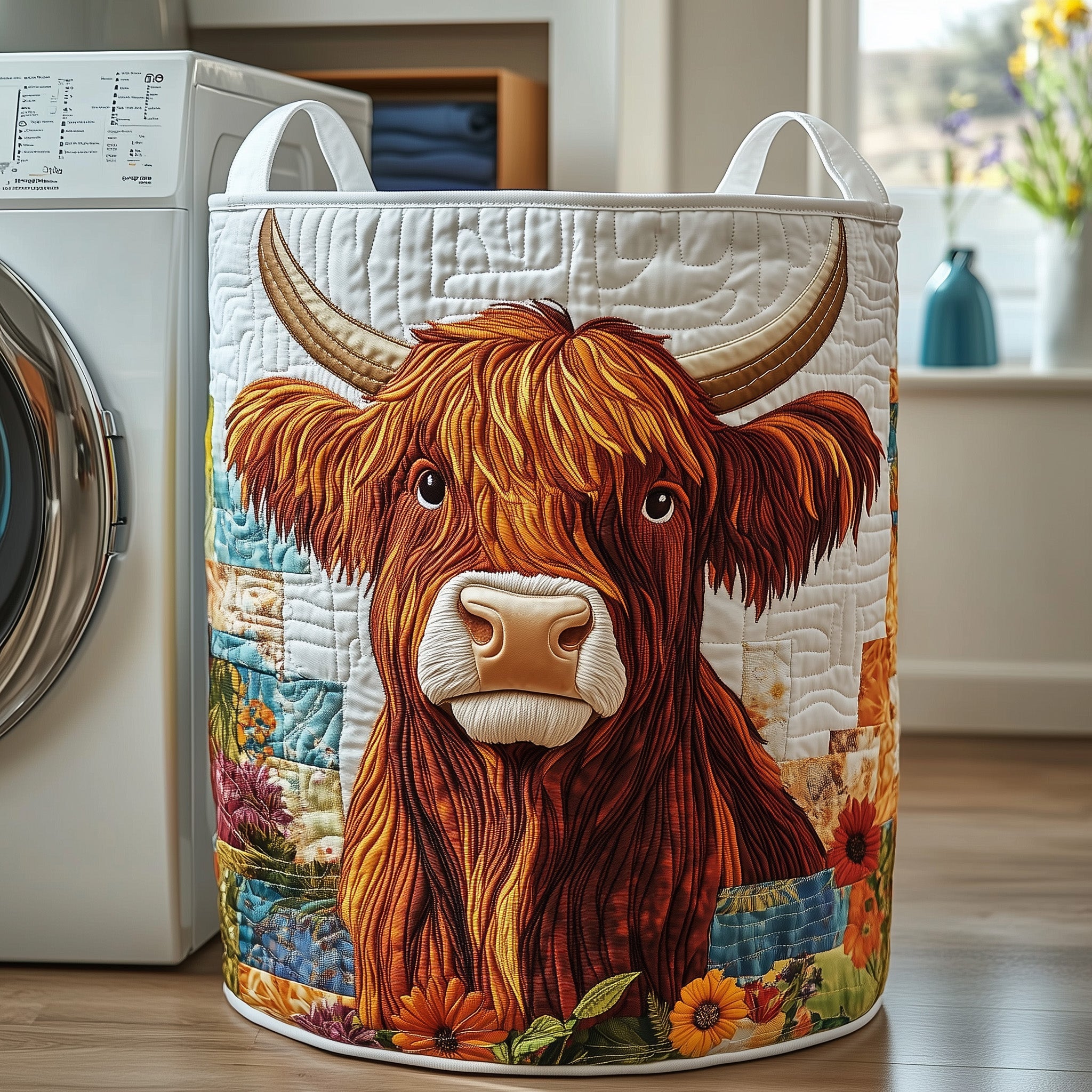 Highland Cow Quilted Laundry Basket Cool Farmer Gifts