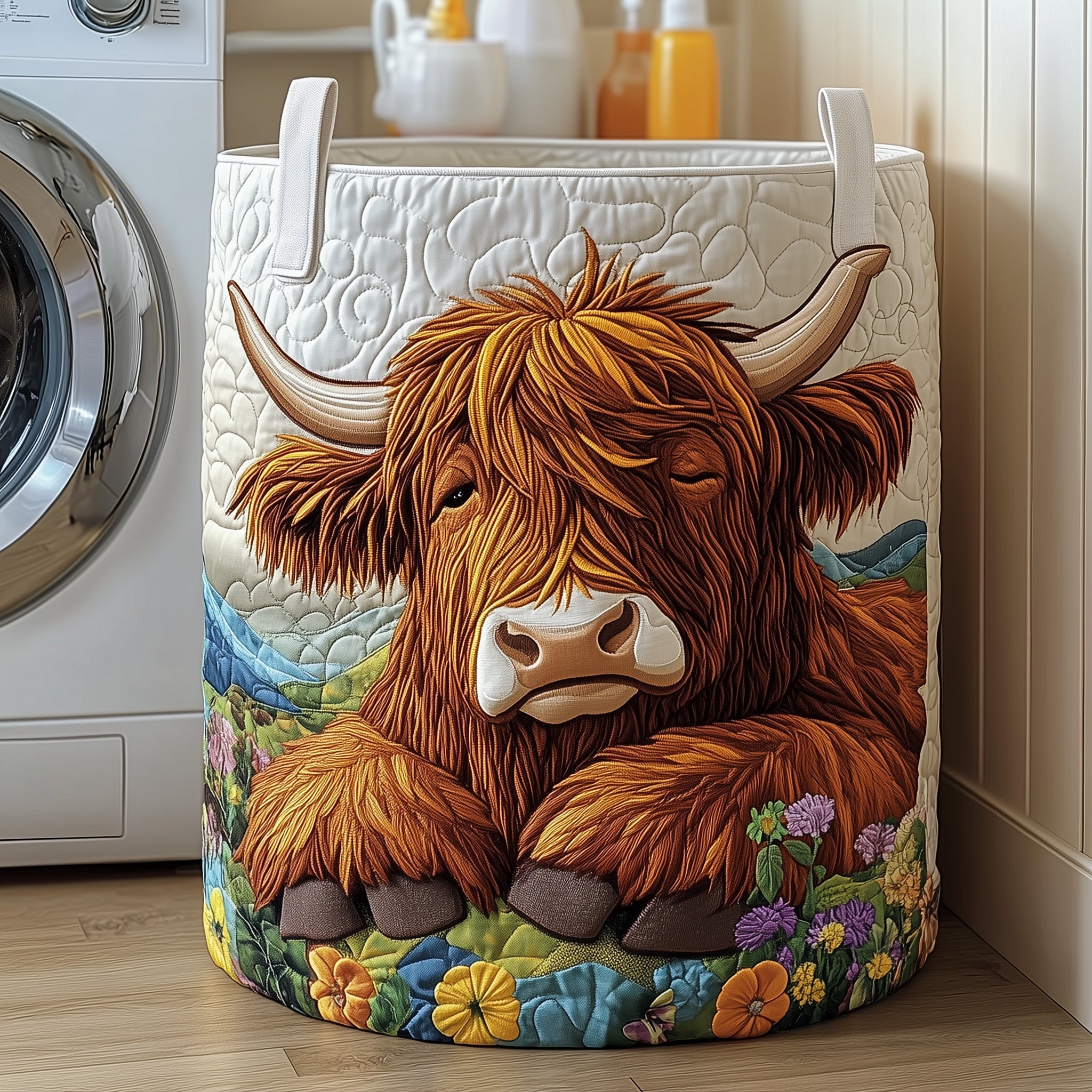 Highland Cow Quilted Laundry Basket Cow Christmas Gift