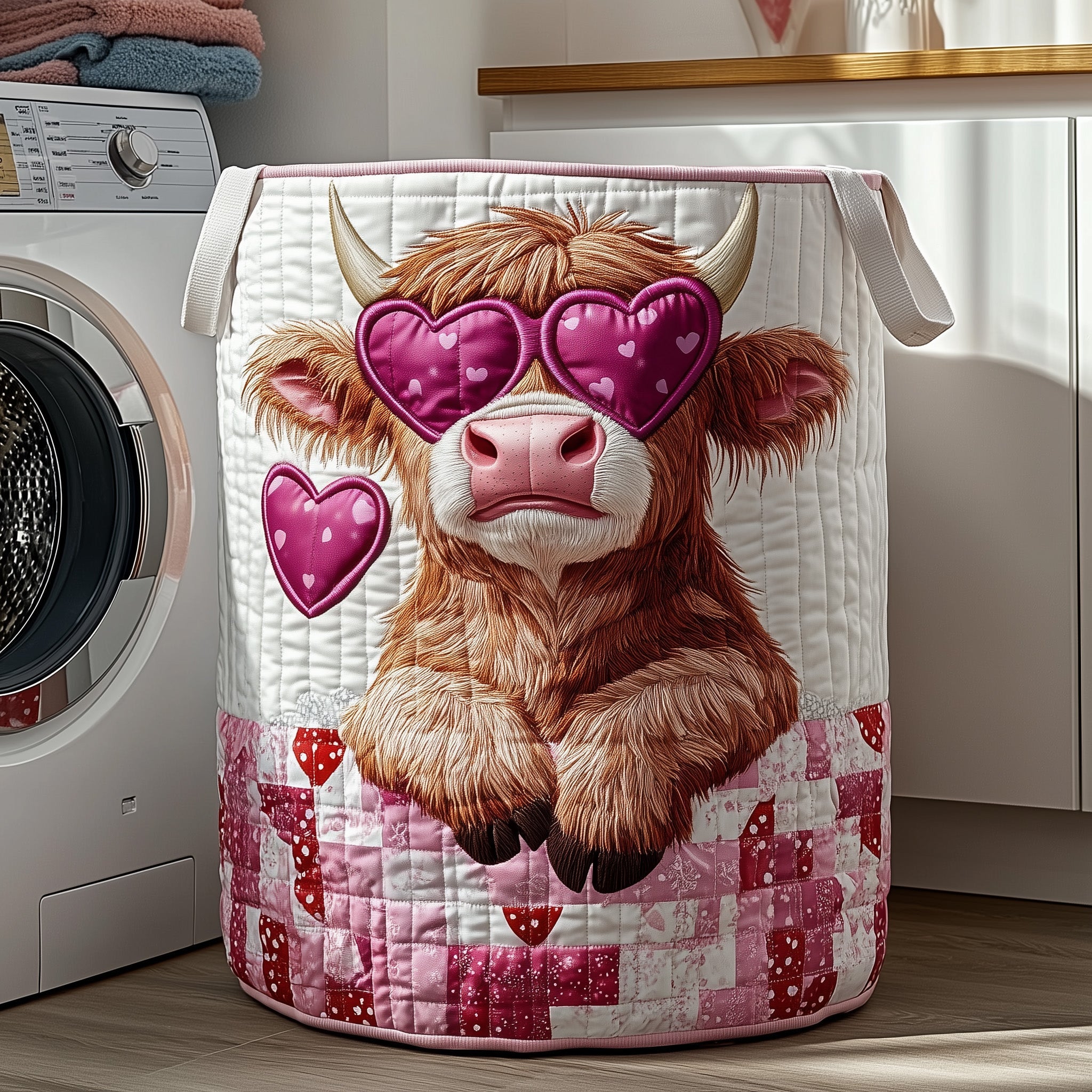 Highland Cow Quilted Laundry Basket Cow Lover Gift