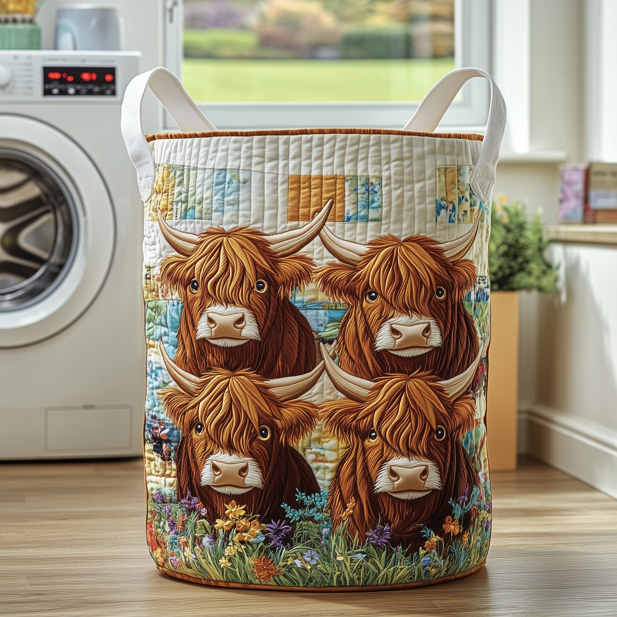 Highland Cow Quilted Laundry Basket Cow Lover Gift Ideas