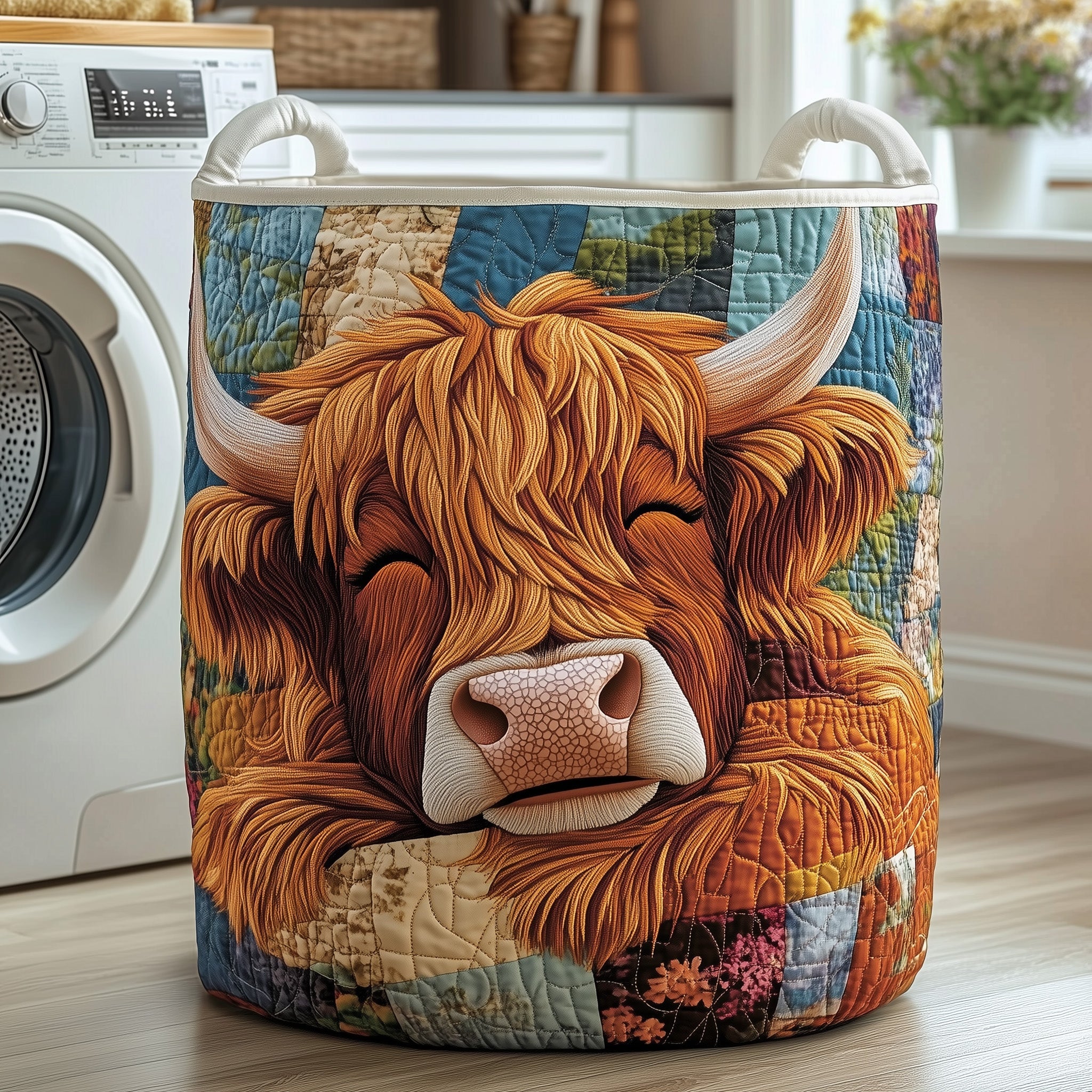 Highland Cow Quilted Laundry Basket Gifts For Highland Cow Lovers