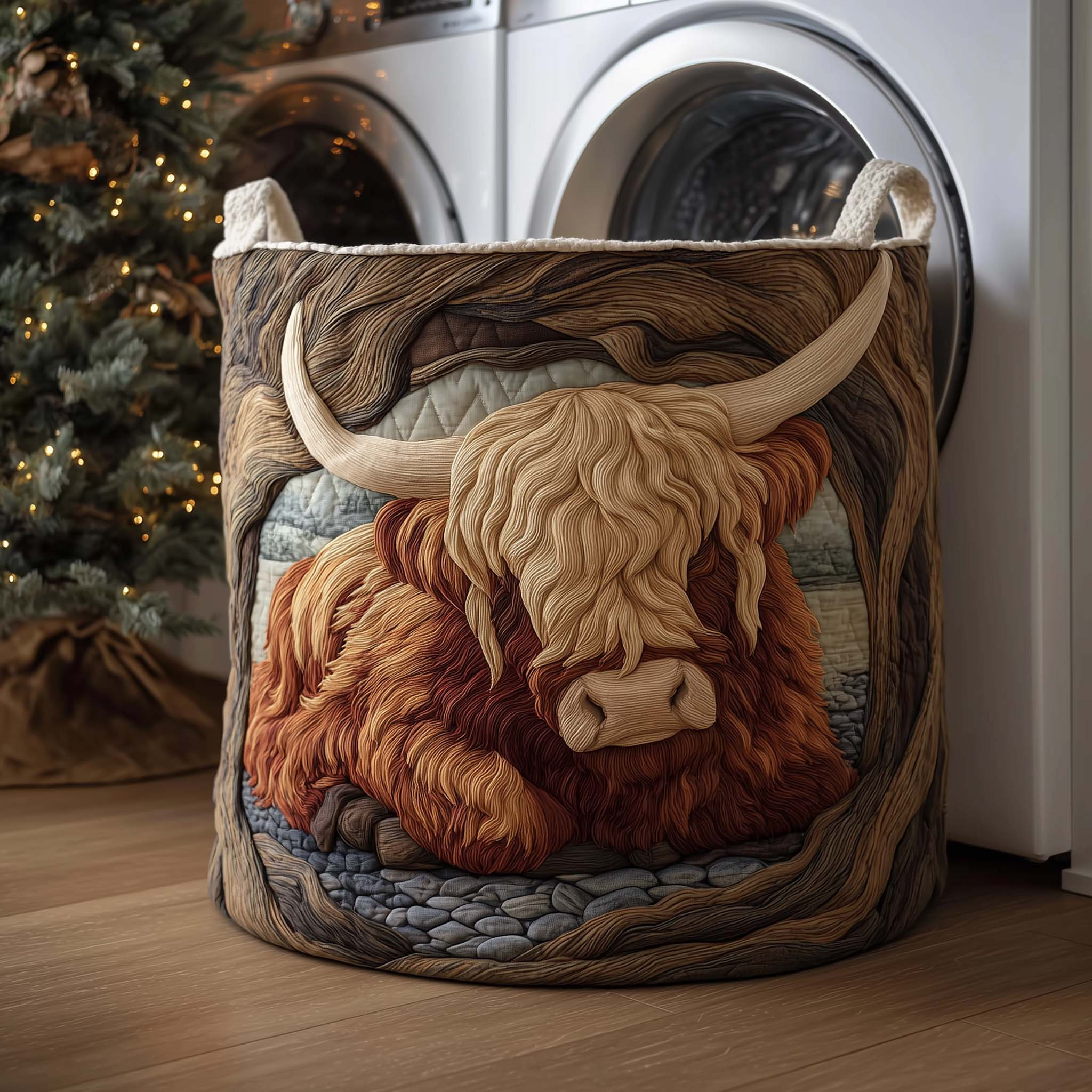 Highland Cow Quilted Laundry Basket Holiday Home Decor Cow Owner Presents