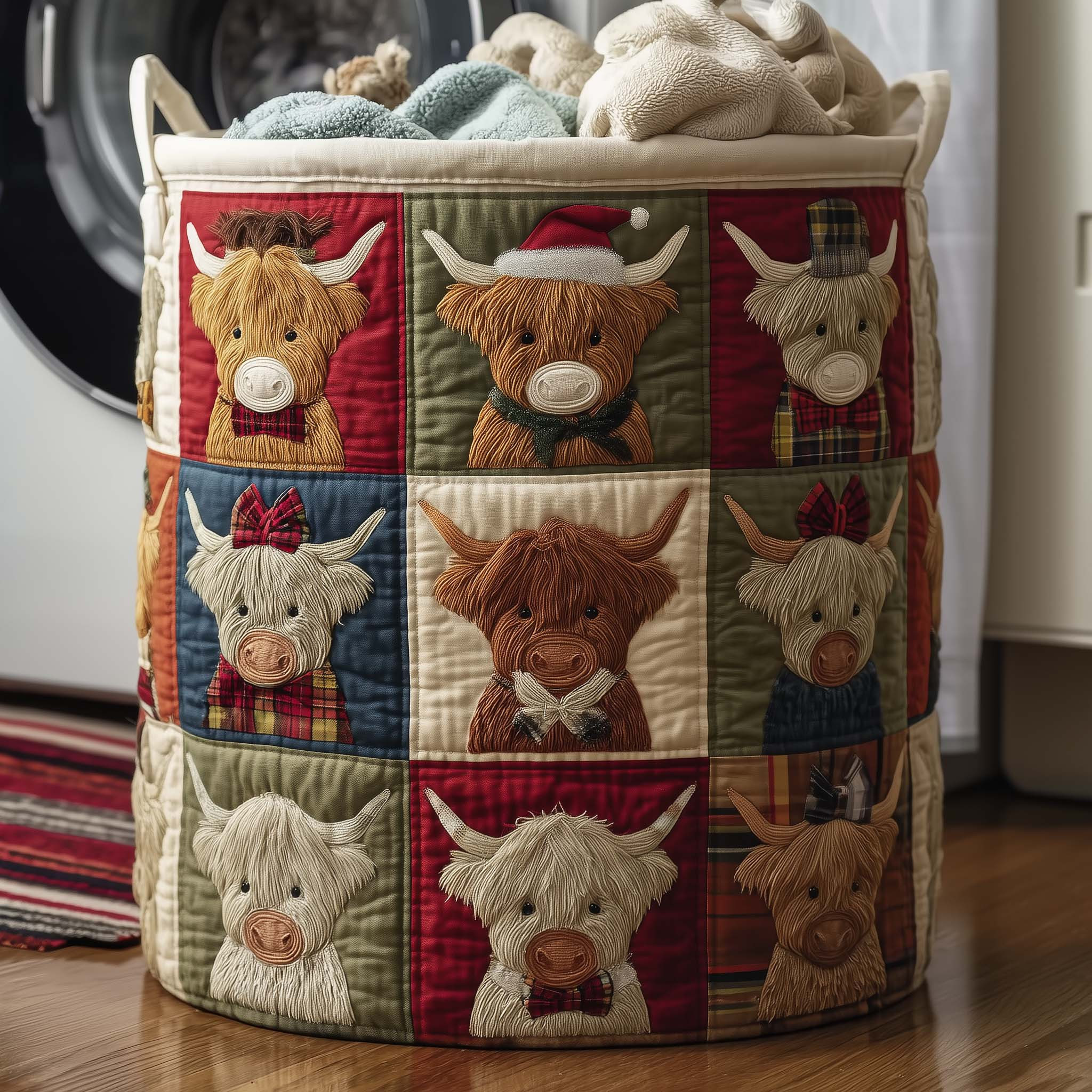 Highland Cow Quilted Laundry Basket Holiday Home Decor Gift Ideas For Cow Lovers