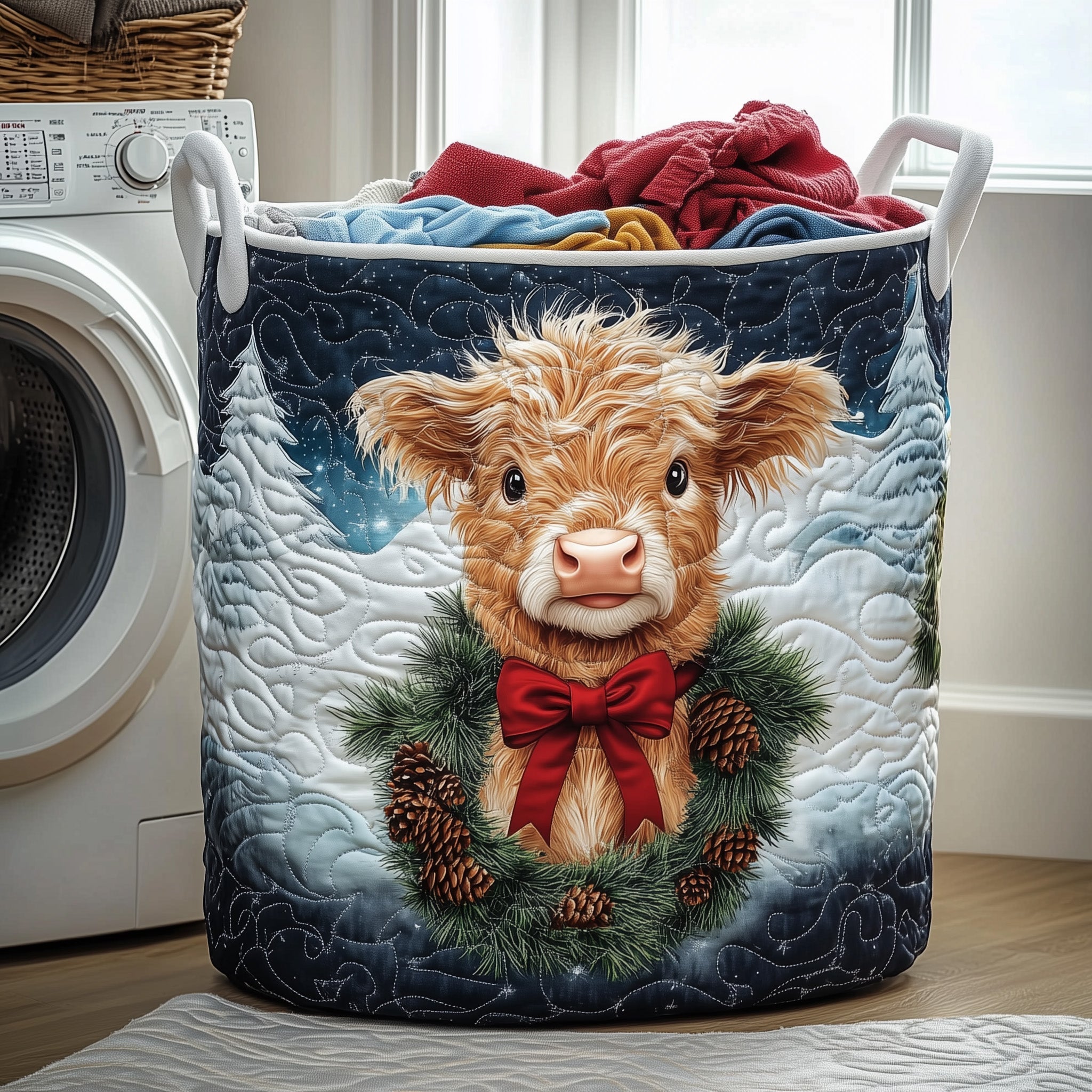 Highland Cow Quilted Laundry Basket Merch For Friends