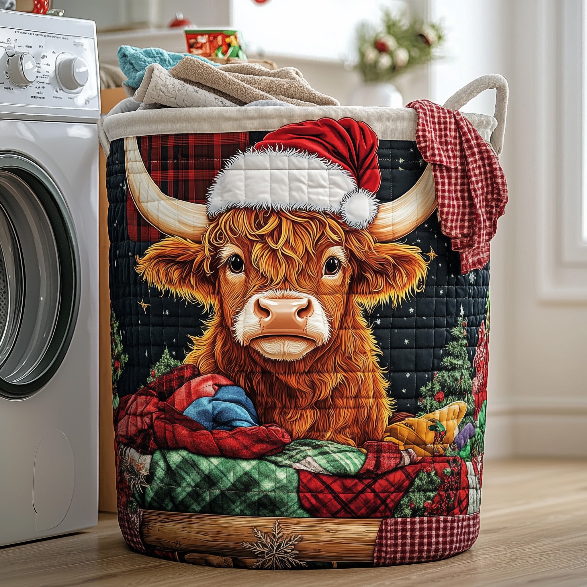 Highland Cow Quilted Laundry Basket Merch For Him