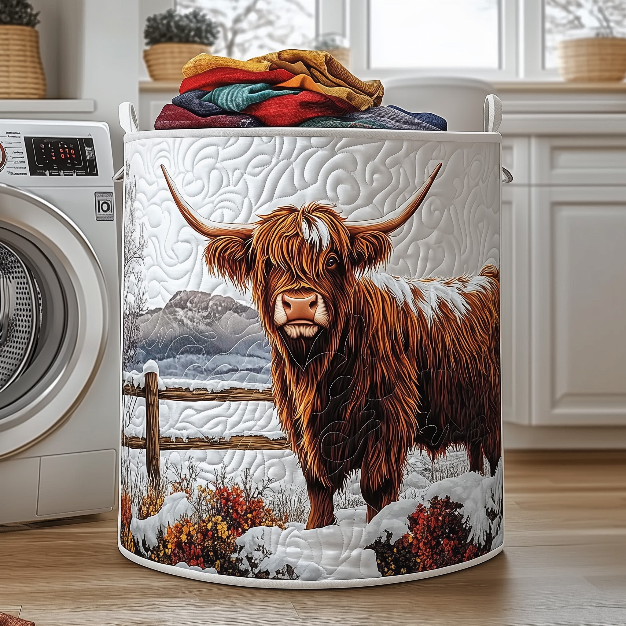 Highland Cow Quilted Laundry Basket Top Choice For Housewarming