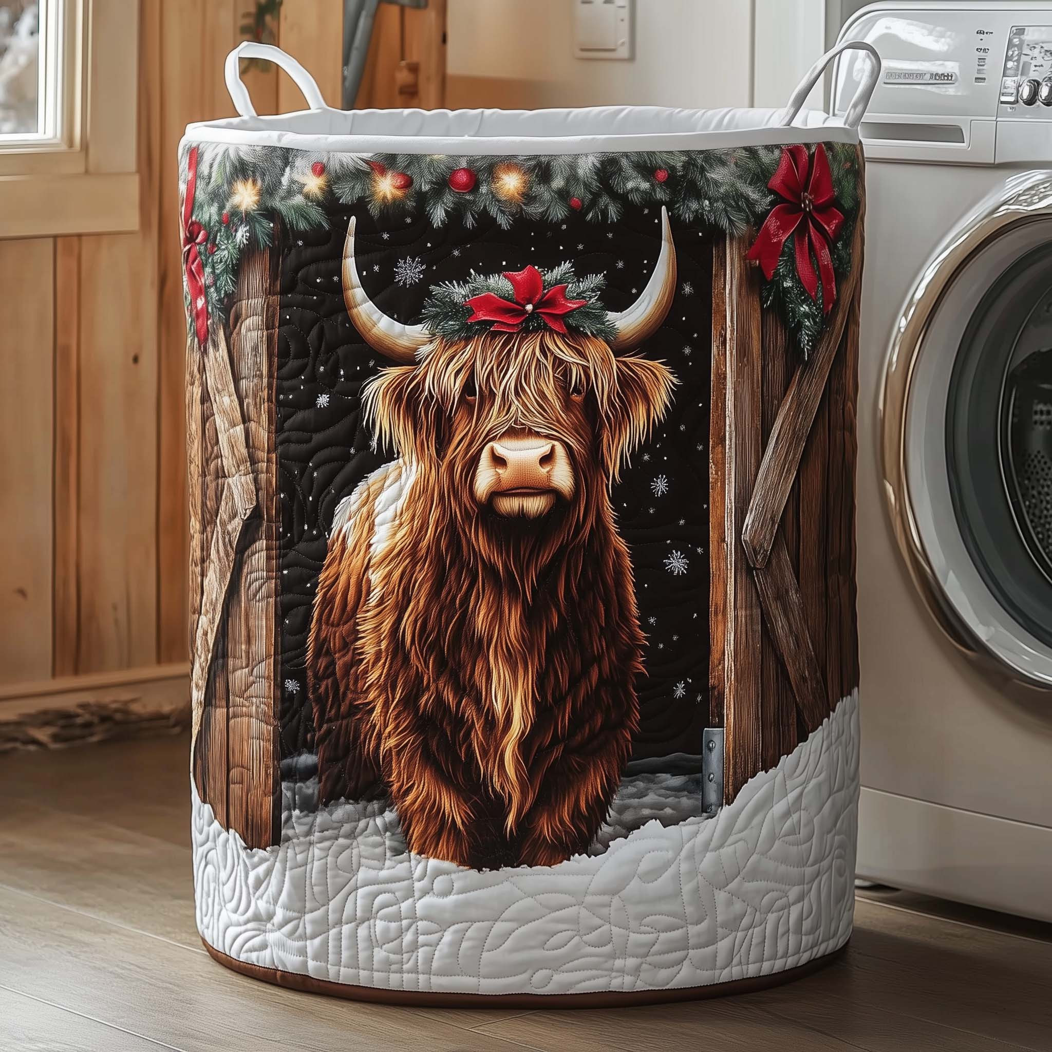 Highland Cow Quilted Laundry Basket Xmas Themed Laundry Room Decor Gifts For Cow Lover