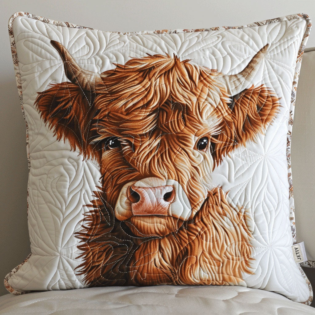 Highland Cow Quilted Pillow Case Animal Themed Trendy Home Decor Unique Gift For Him