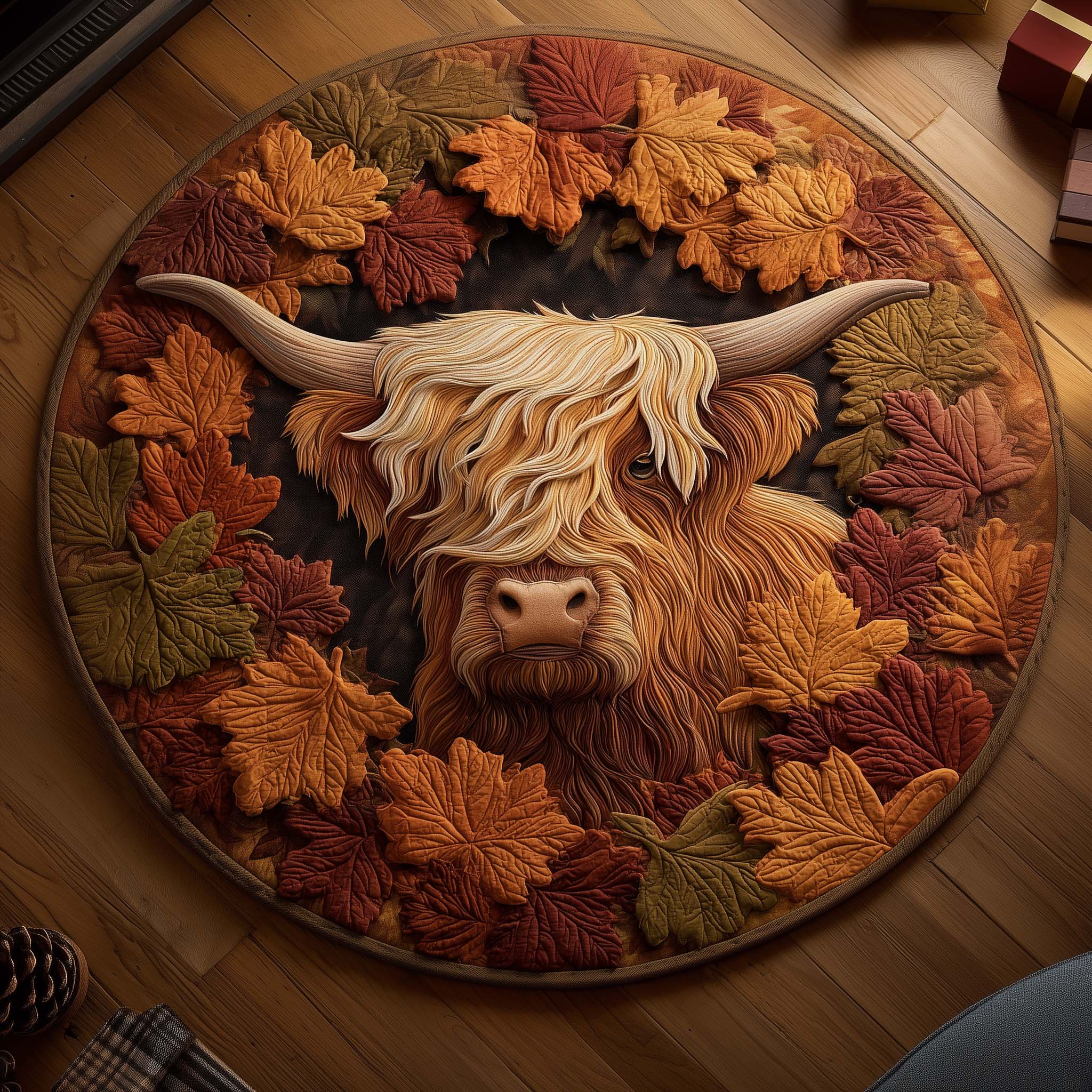 Highland Cow Quilted Round Mat Comfortable Quilted Round Mat for Relaxing Moments
