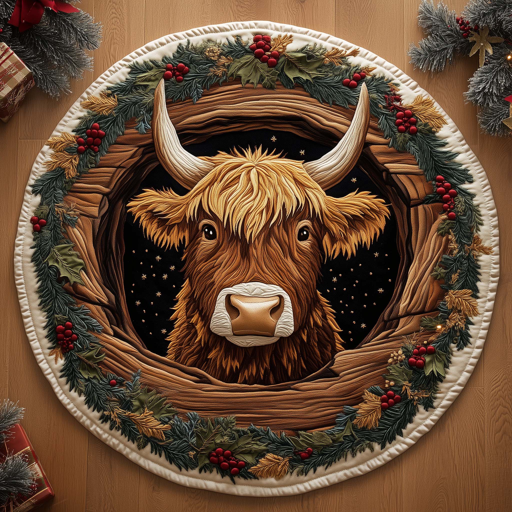 Highland Cow Quilted Round Mat Non-Slip Quilted Round Mat for Safety and Style