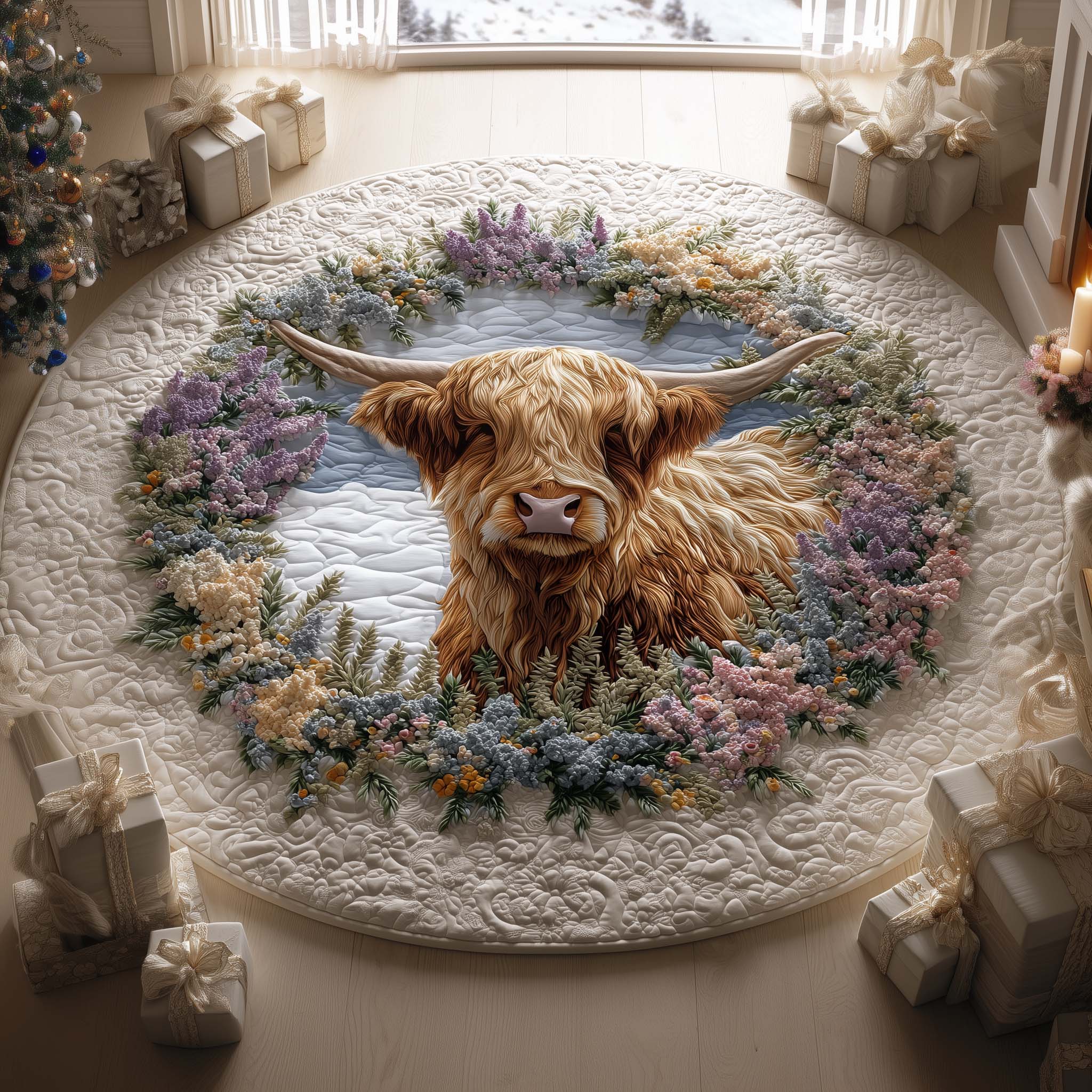 Highland Cow Quilted Round Mat Perfect Home Accessory Quilted Round Mat