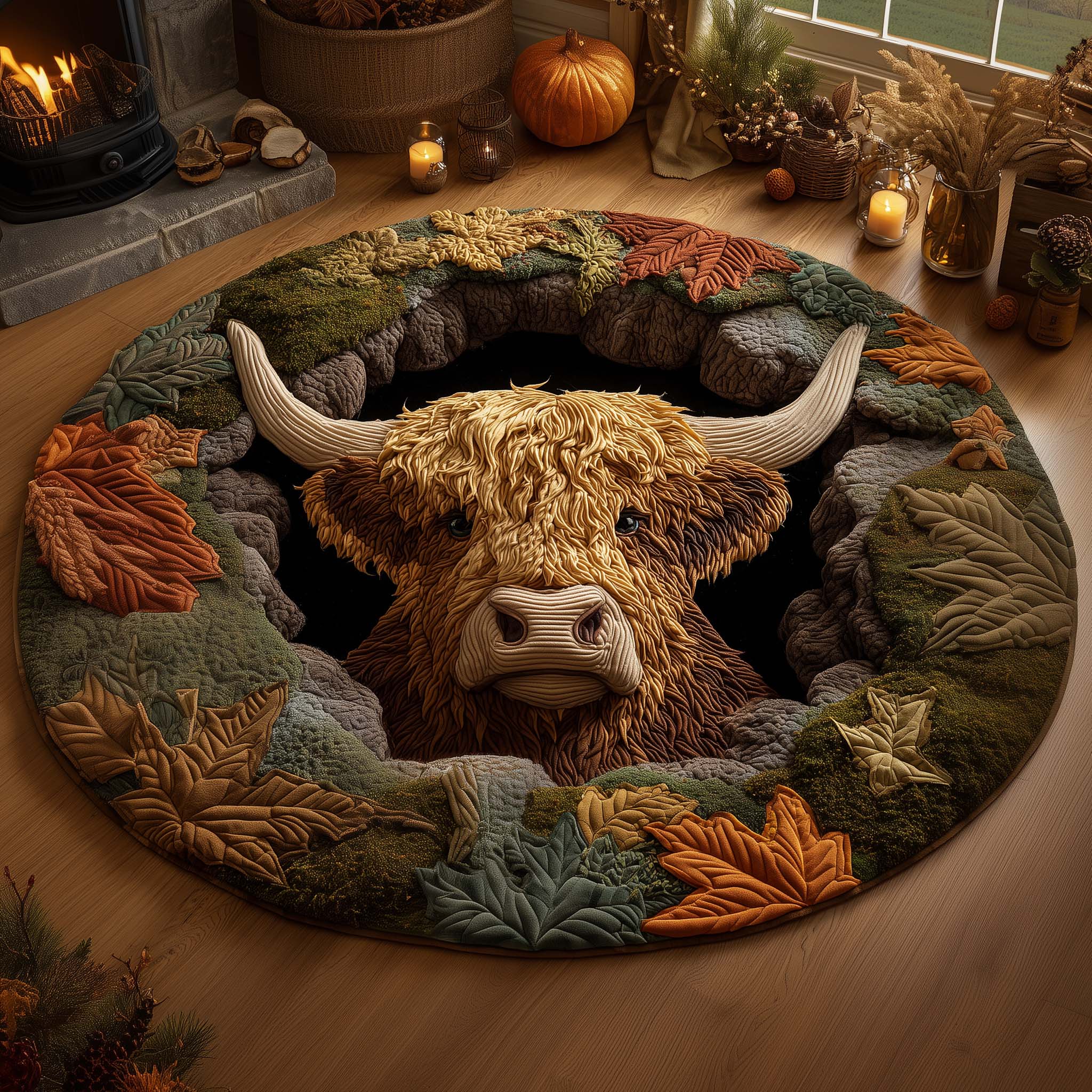 Highland Cow Quilted Round Mat Perfect Quilted Round Mat for Any Floor Surface