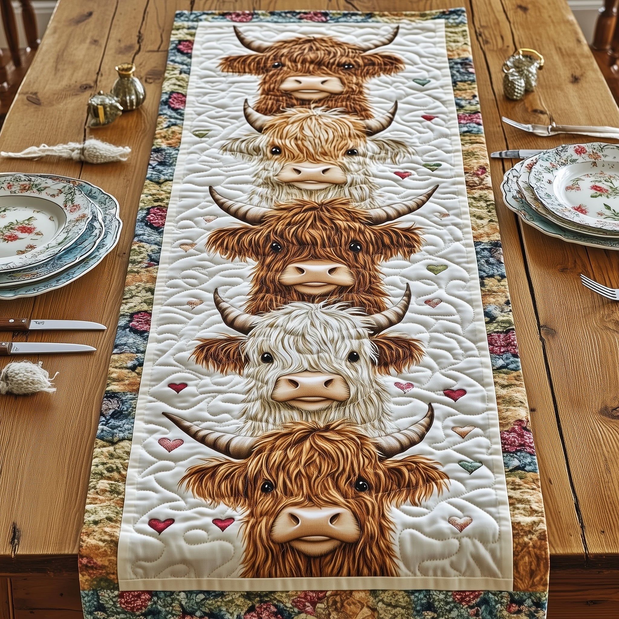 Highland Cow Quilted Table Runner Christmas Table Runner