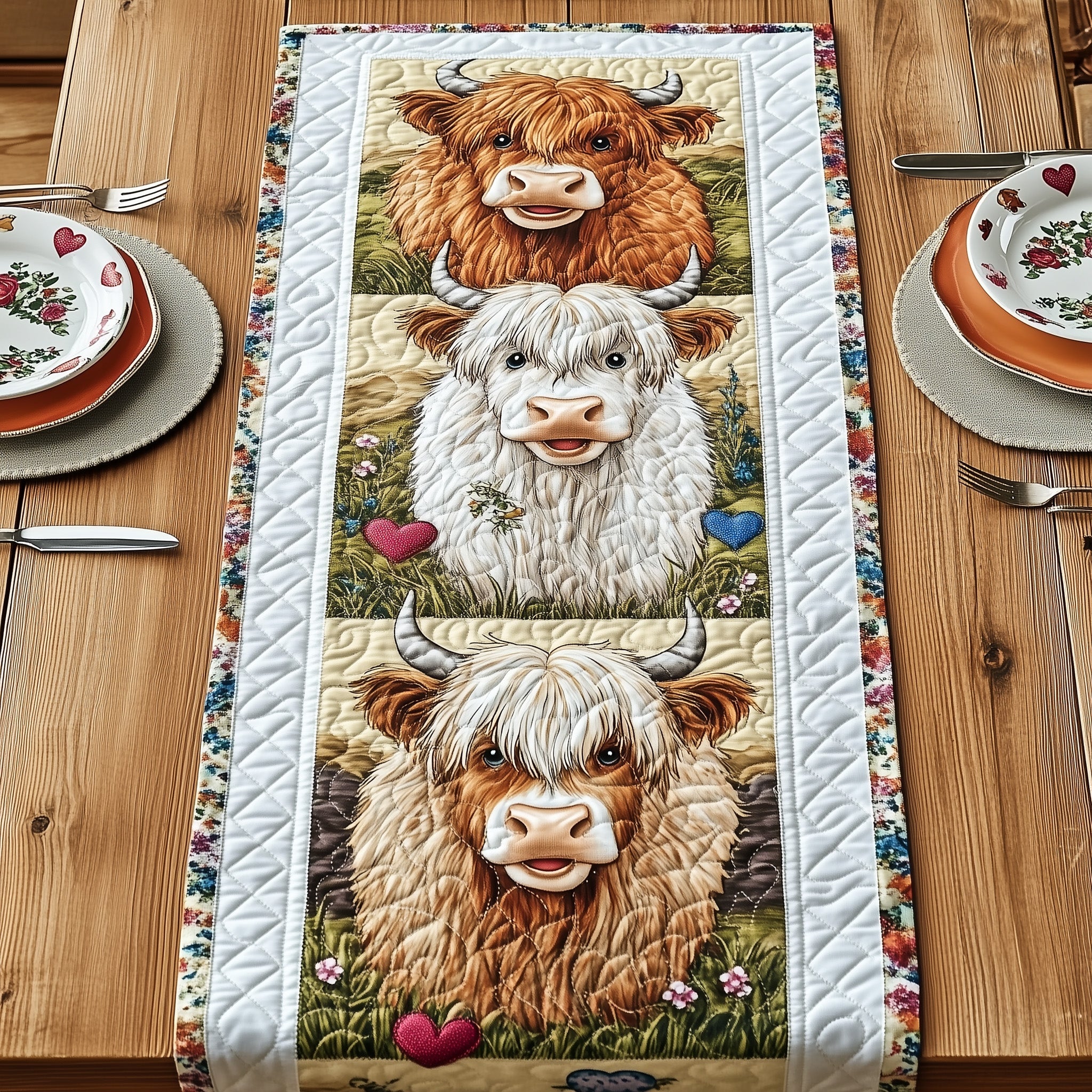 Highland Cow Quilted Table Runner Christmas Theme Table Runner