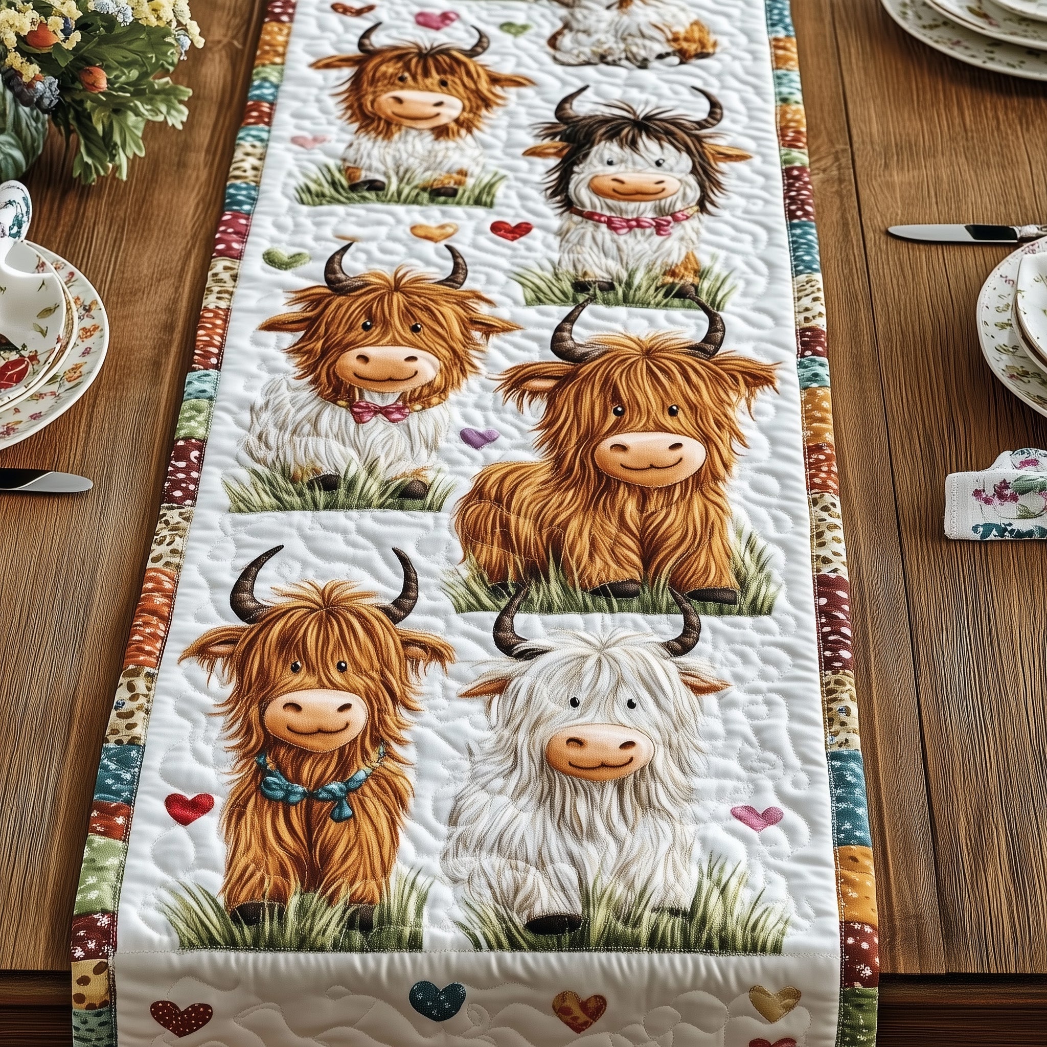 Highland Cow Quilted Table Runner Holiday Table Runner Gift Idea