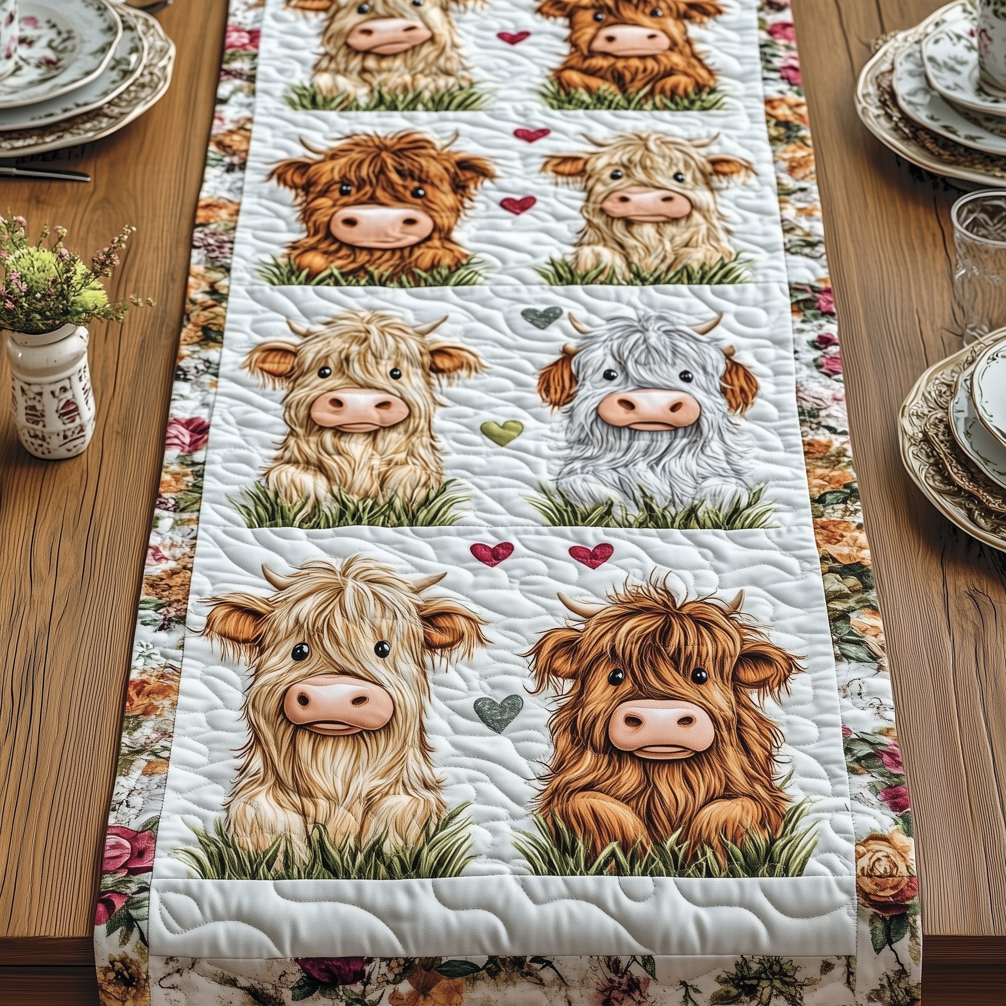 Highland Cow Quilted Table Runner Table Runner for Christmas Decor