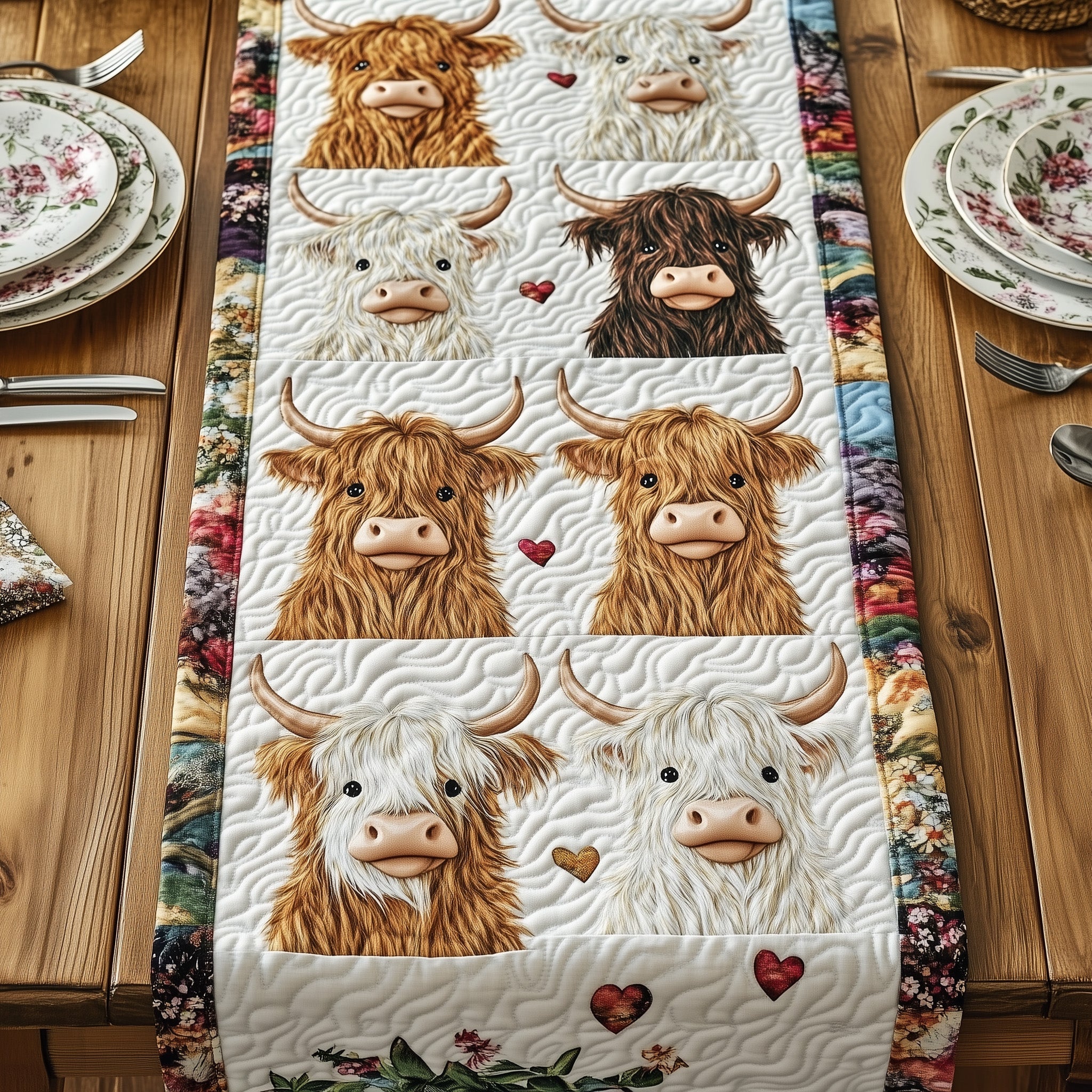 Highland Cow Quilted Table Runner Xmas Table Runner for Family Gatherings