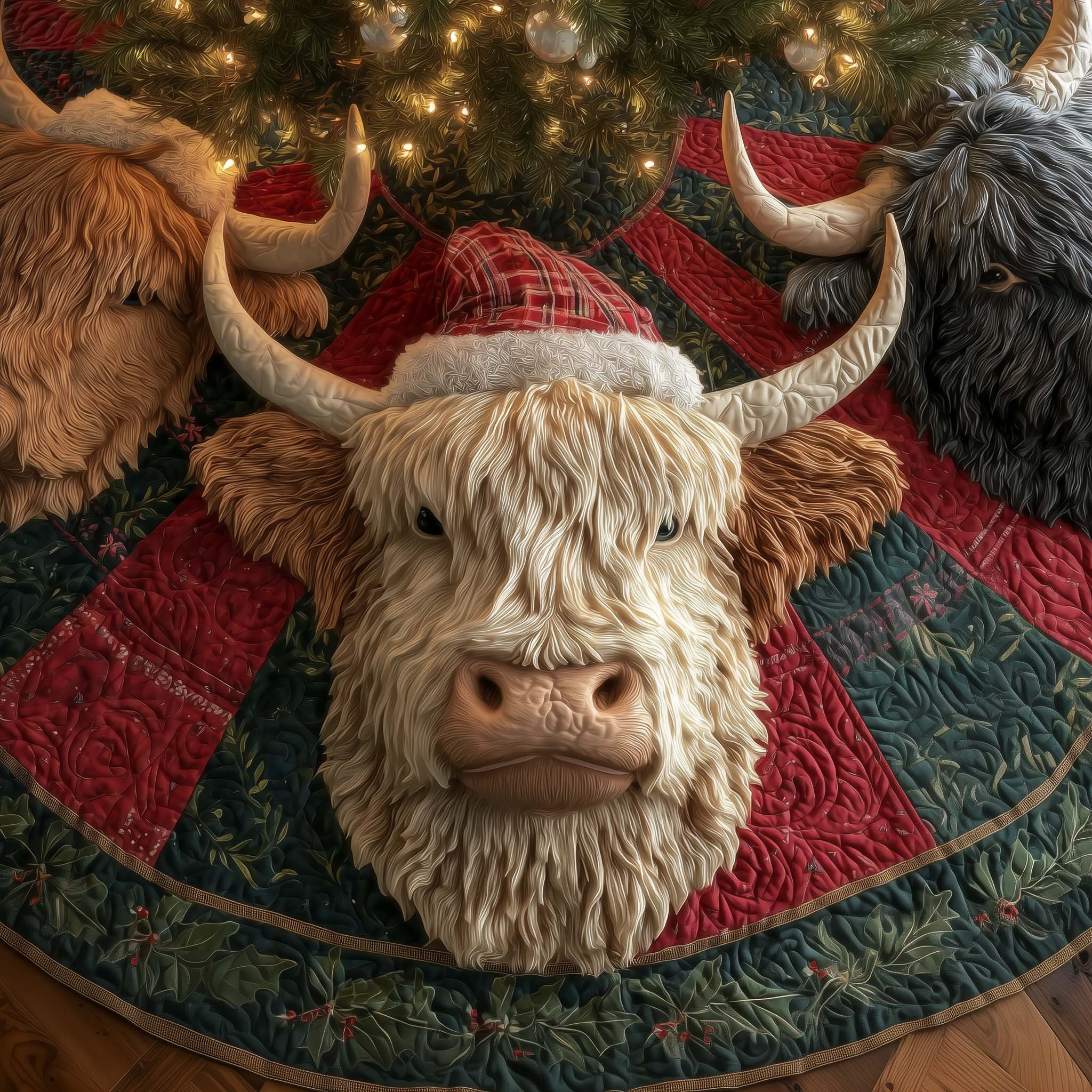 Highland Cow Quilted Tree Skirt Christmas Themed Seasonal Home Decor Cow Owner Xmas Presents