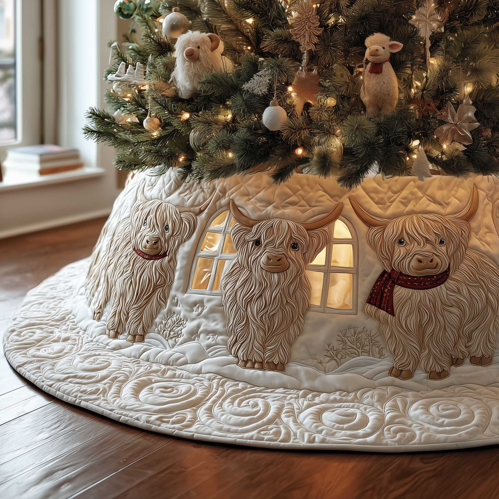 Highland Cow Quilted Tree Skirt Cute Christmas Room Decor Highland Cow Gifts For Women