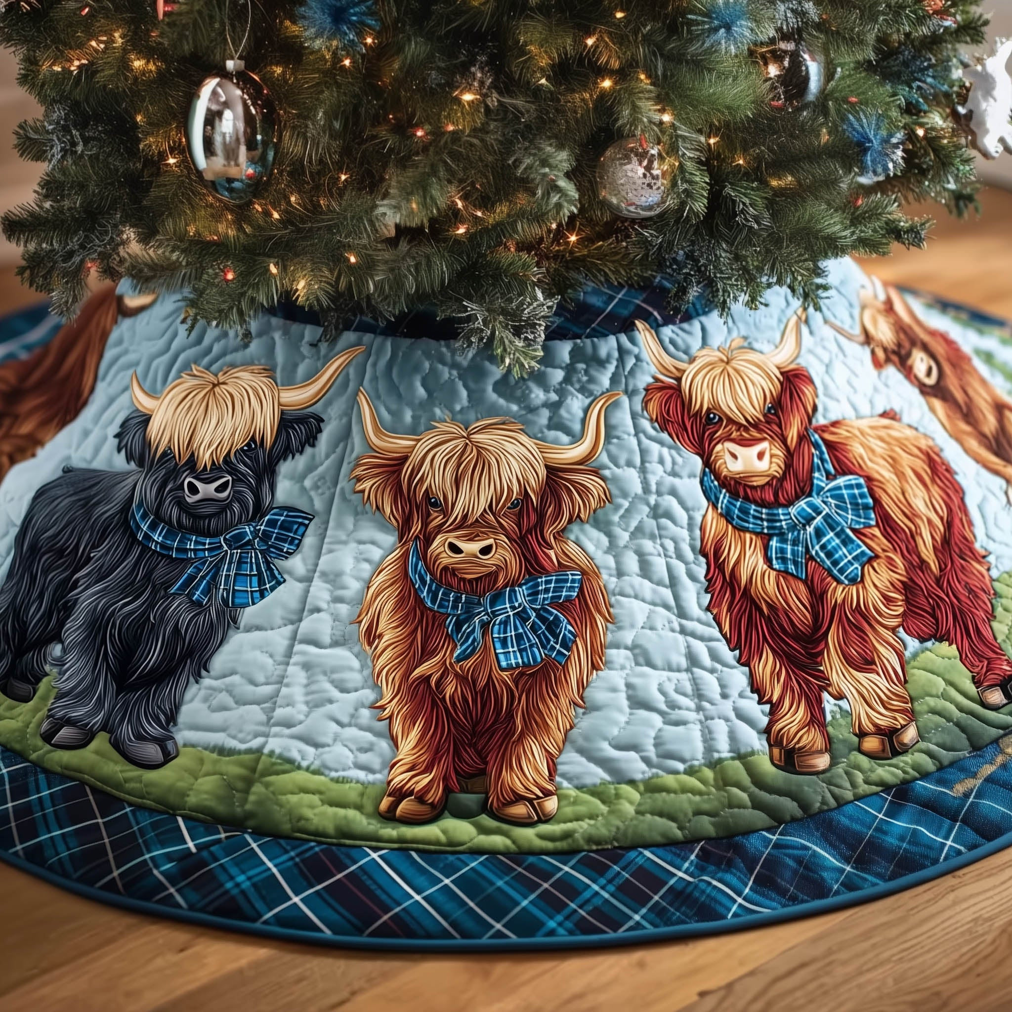 Highland Cow Quilted Tree Skirt Funny Christmas Room Decor Highland Cow Gift Ideas