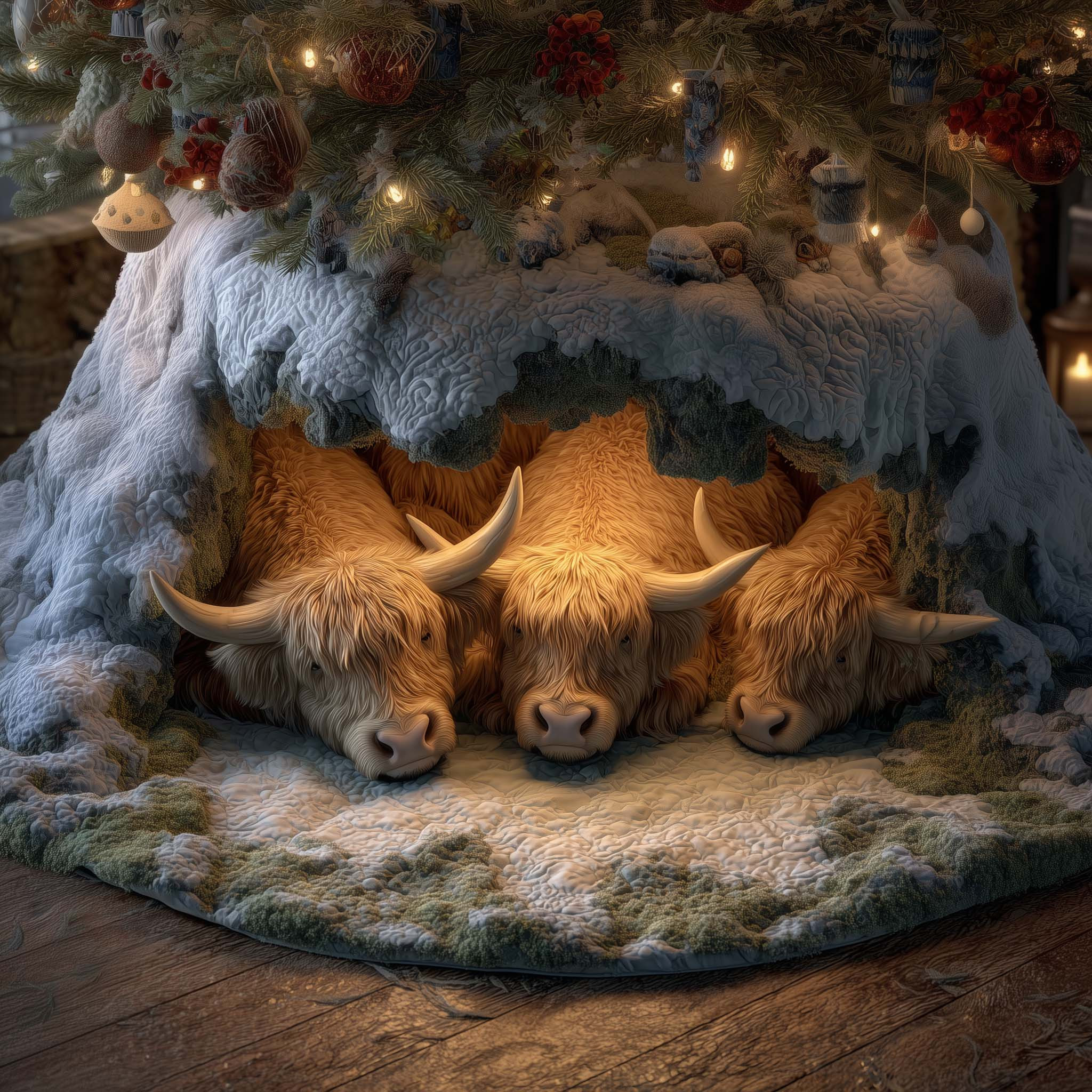 Highland Cow Quilted Tree Skirt Holiday Home Decor Animal Home Decor Best Xmas Gifts