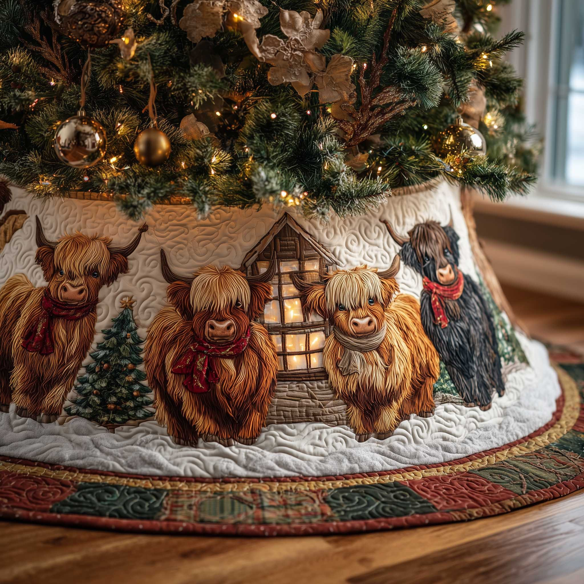 Highland Cow Quilted Tree Skirt Holiday Living Decorations Highland Cow Gifts For Men