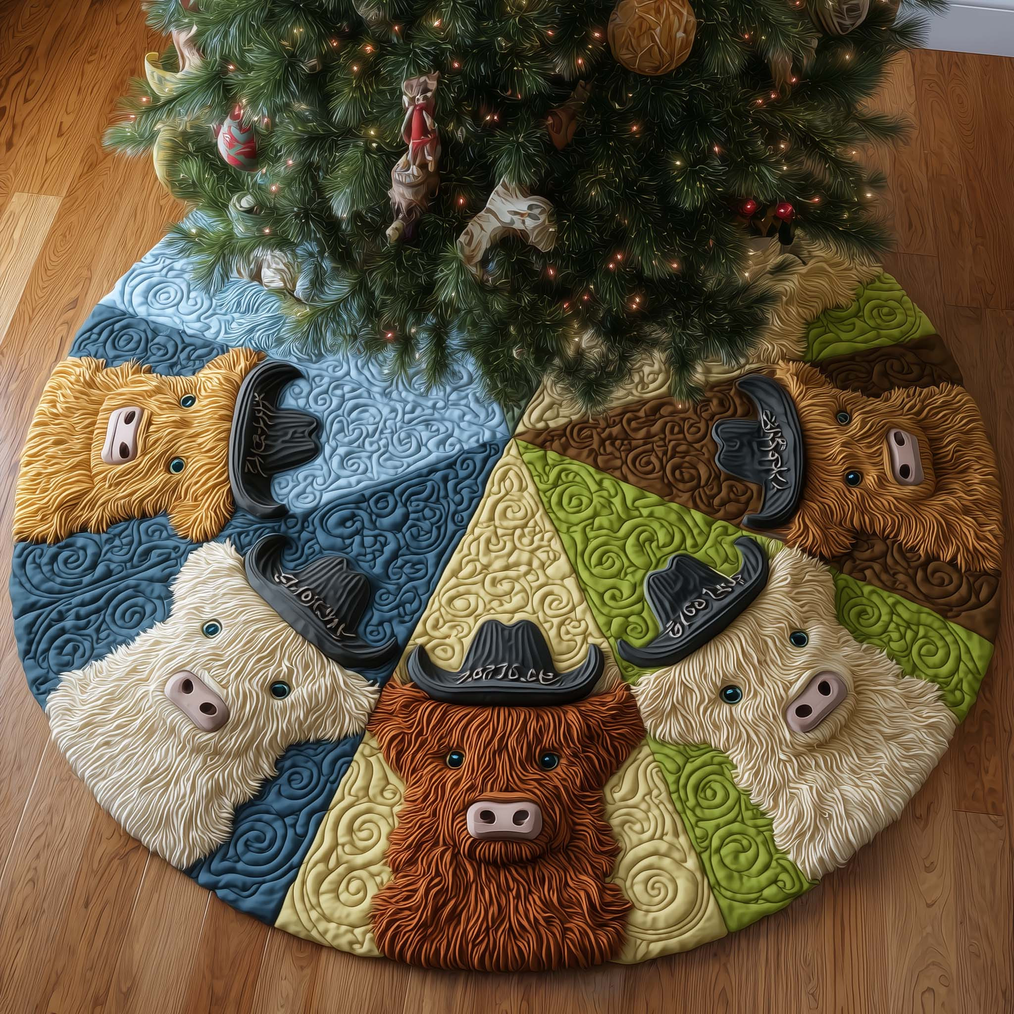 Highland Cow Quilted Tree Skirt Seasonal Home Decor Christmas Gifts For Animal Lovers