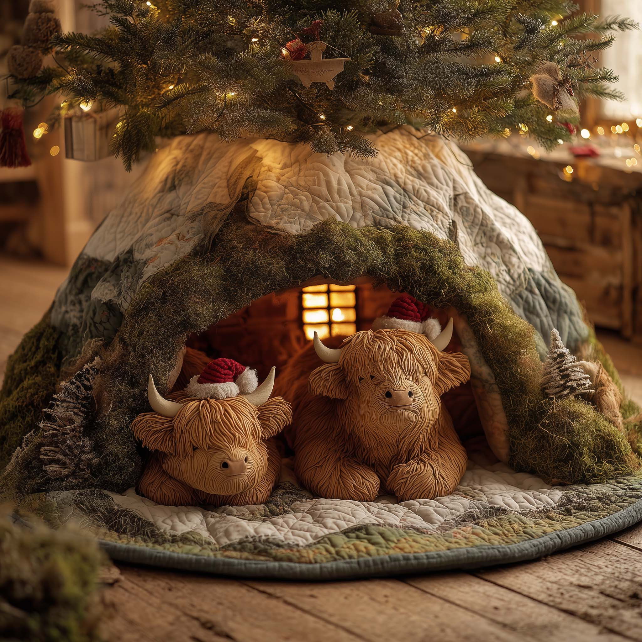 Highland Cow Quilted Tree Skirt Seasonal Home Decor Christmas Gifts For Cow Lovers