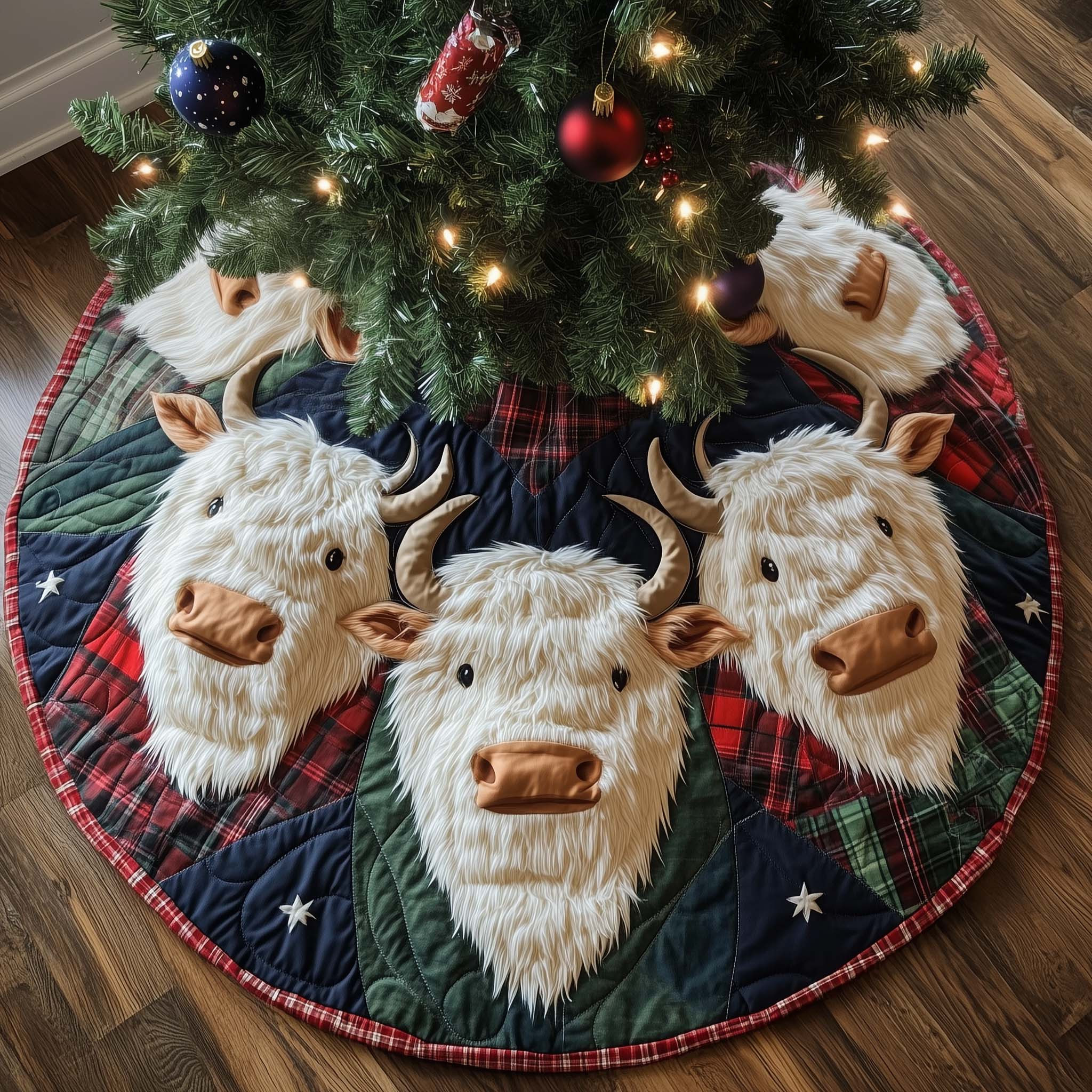 Highland Cow Quilted Tree Skirt Seasonal Home Decor Christmas Gifts For Cow Owners