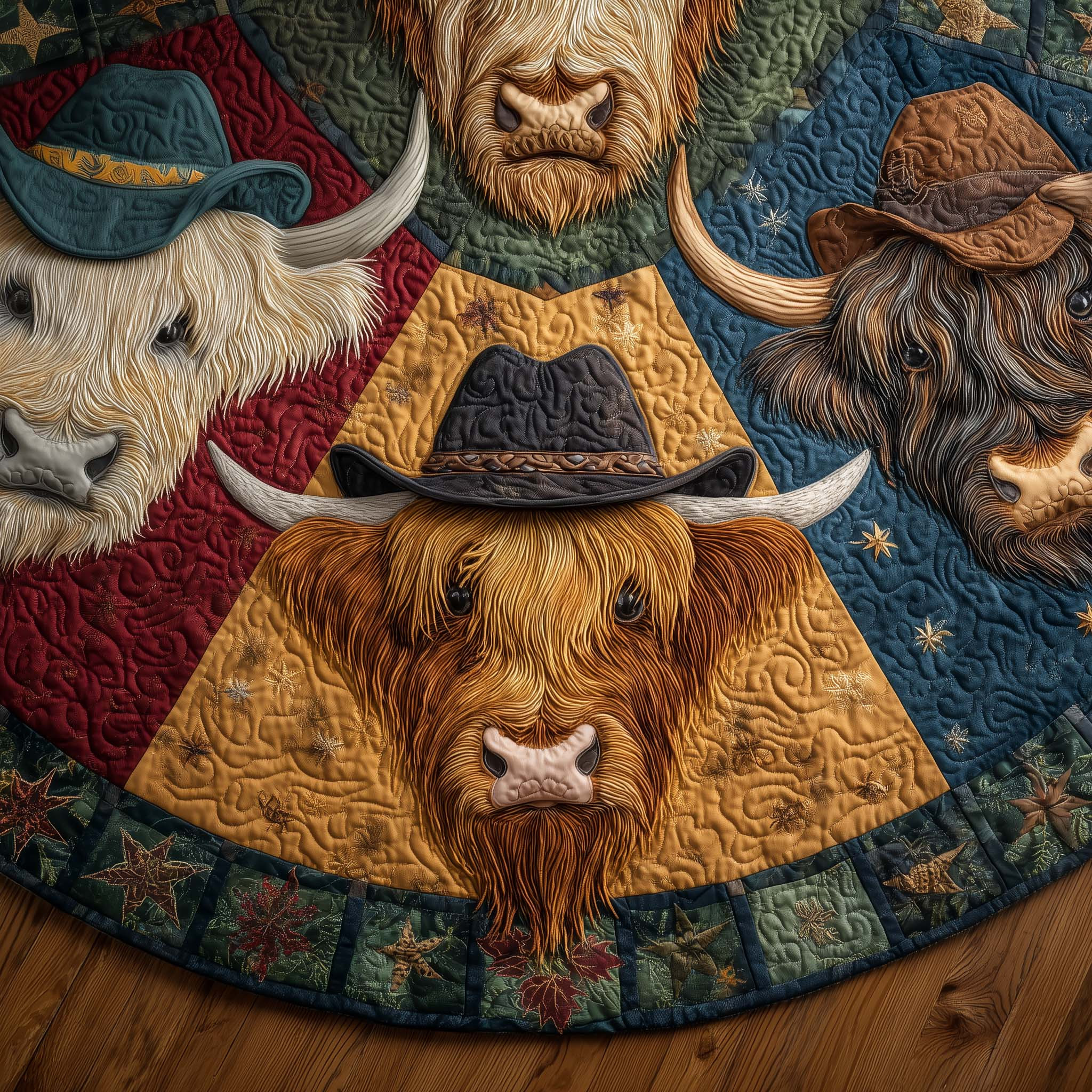 Highland Cow Quilted Tree Skirt Seasonal Home Decor Christmas Gifts For Cowboy Lovers