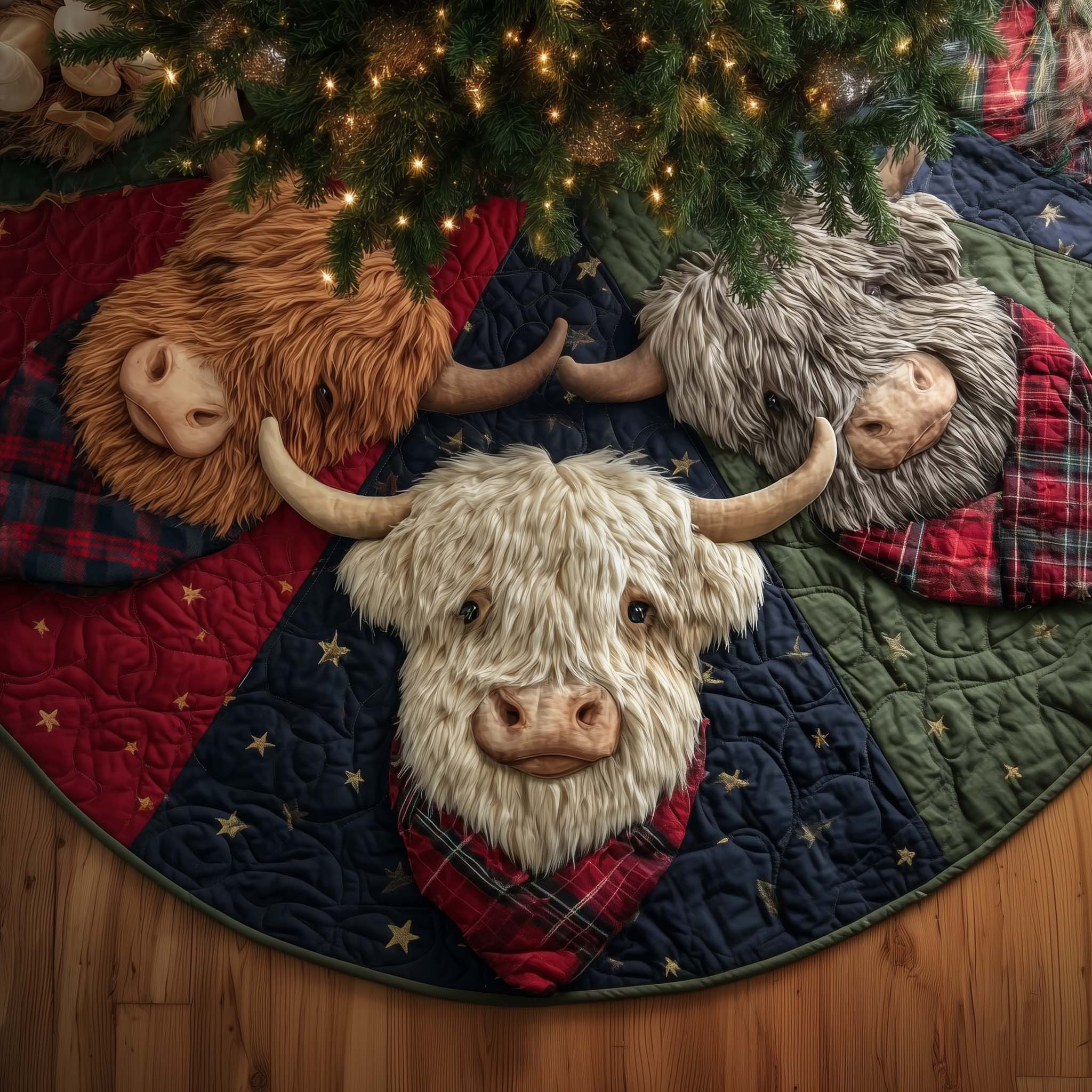 Highland Cow Quilted Tree Skirt Seasonal Home Decor Unique Gifts For Cow Lovers