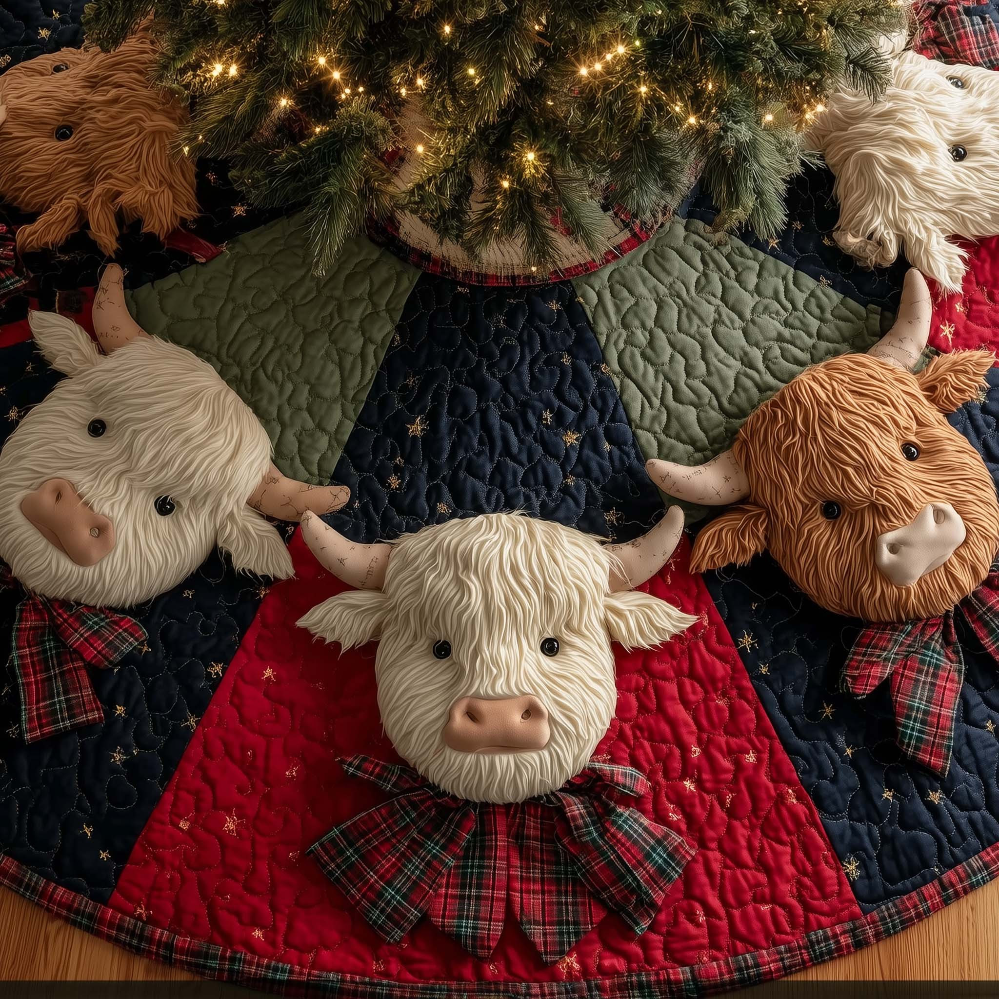 Highland Cow Quilted Tree Skirt Seasonal Home Decor Xmas Gifts For Cow Lovers