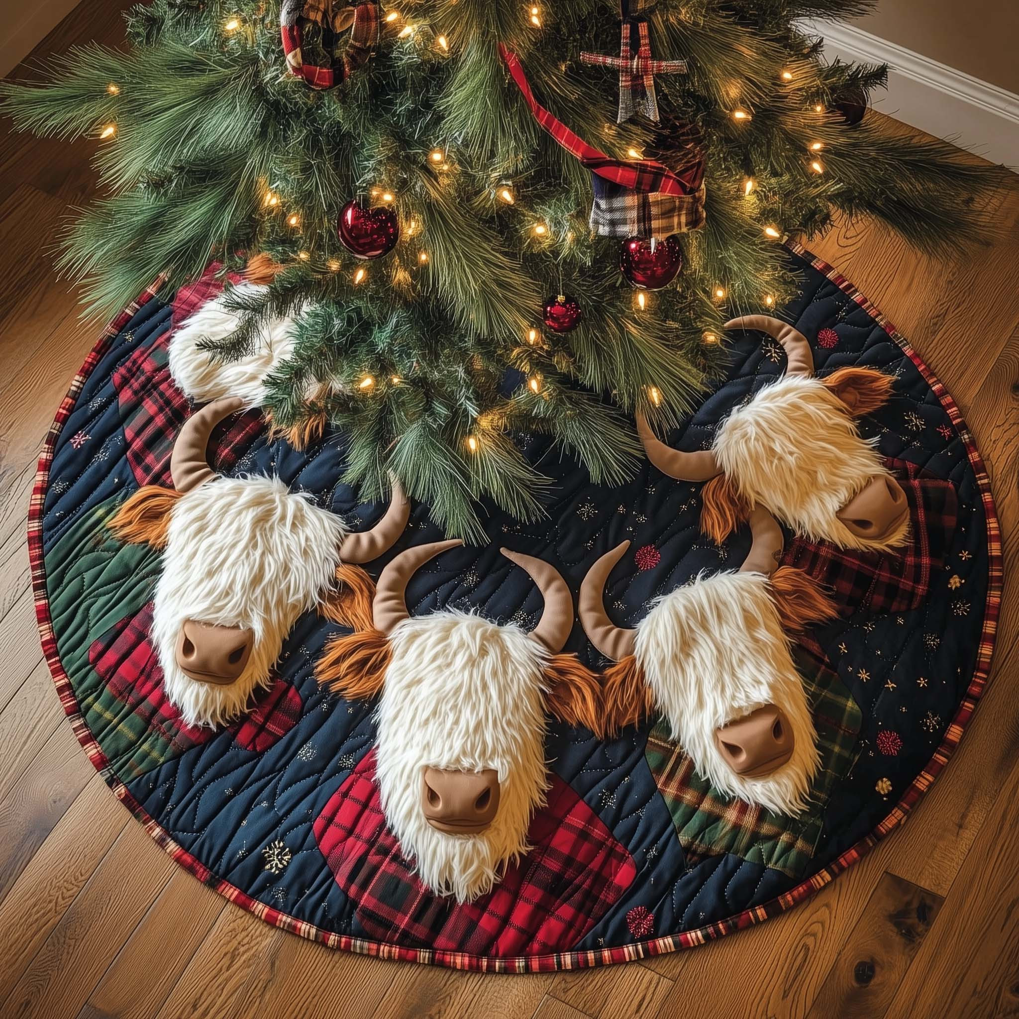 Highland Cow Quilted Tree Skirt Winter Themed Seasonal Home Decor Christmas Gift Ideas