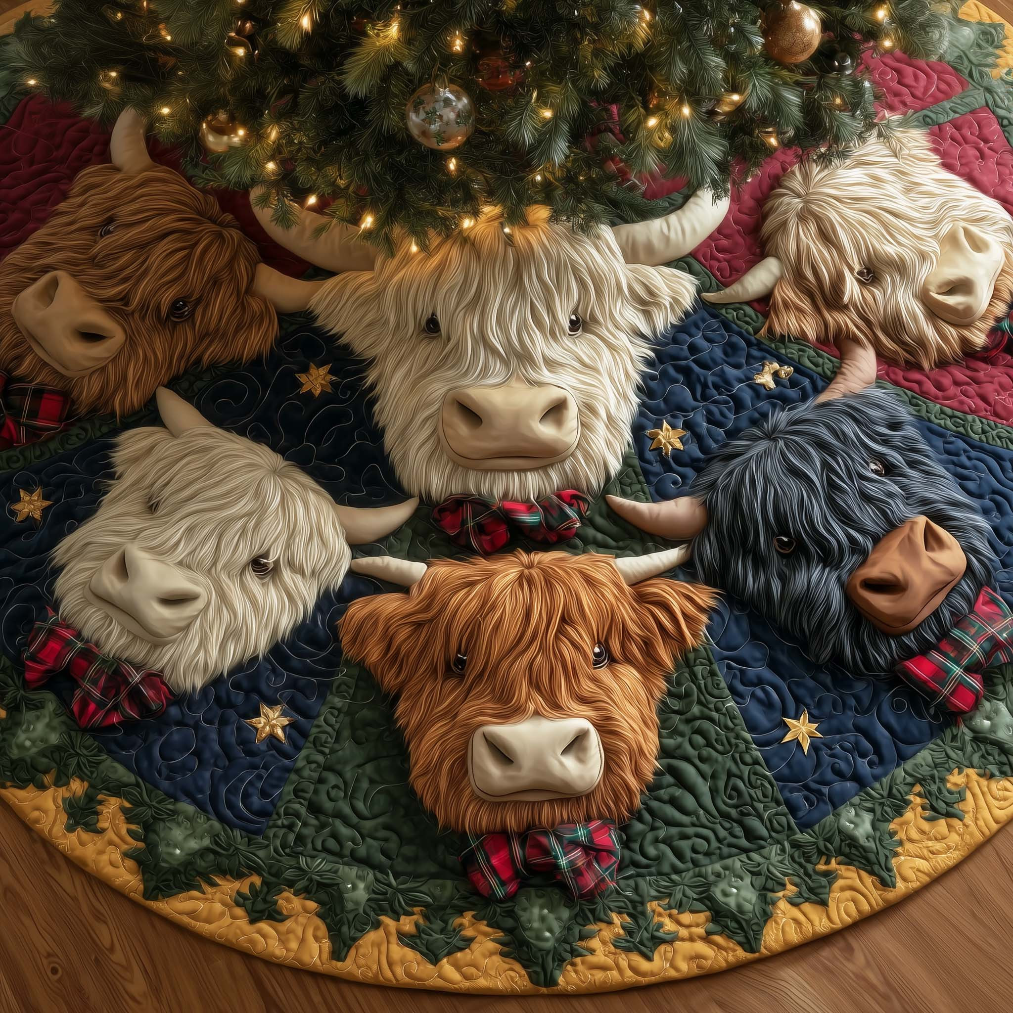 Highland Cow Quilted Tree Skirt Xmas Themed Seasonal Home Decor Christmas Cow Gifts