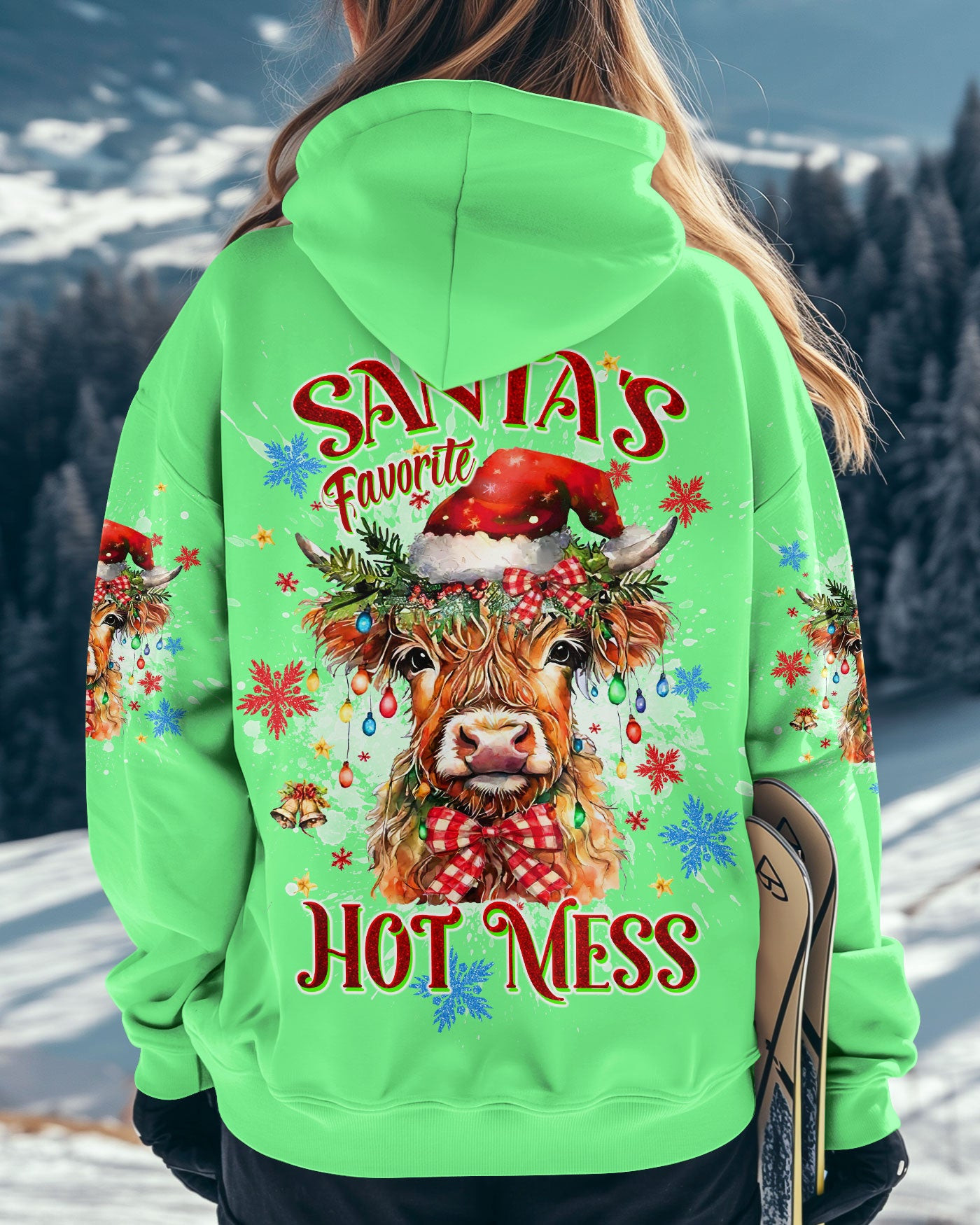 Highland Cow Santa's Favorite Hot Mess Christmas Hoodie Xmas Clothing Highland Cow Gifts