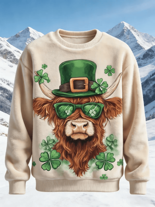 Highland Cow St Patricks Day Sweatshirt Lucky Irish Shamrock Funny Best Gift For Women