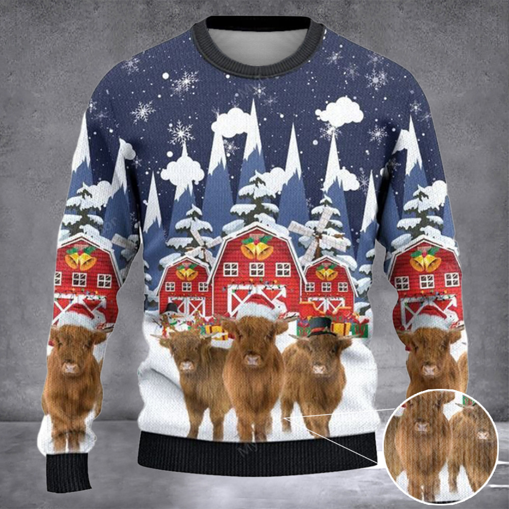 Highland Cow Ugly Christmas Sweater 2024 Xmas Farm Animal Clothing Cow Lovers Gifts