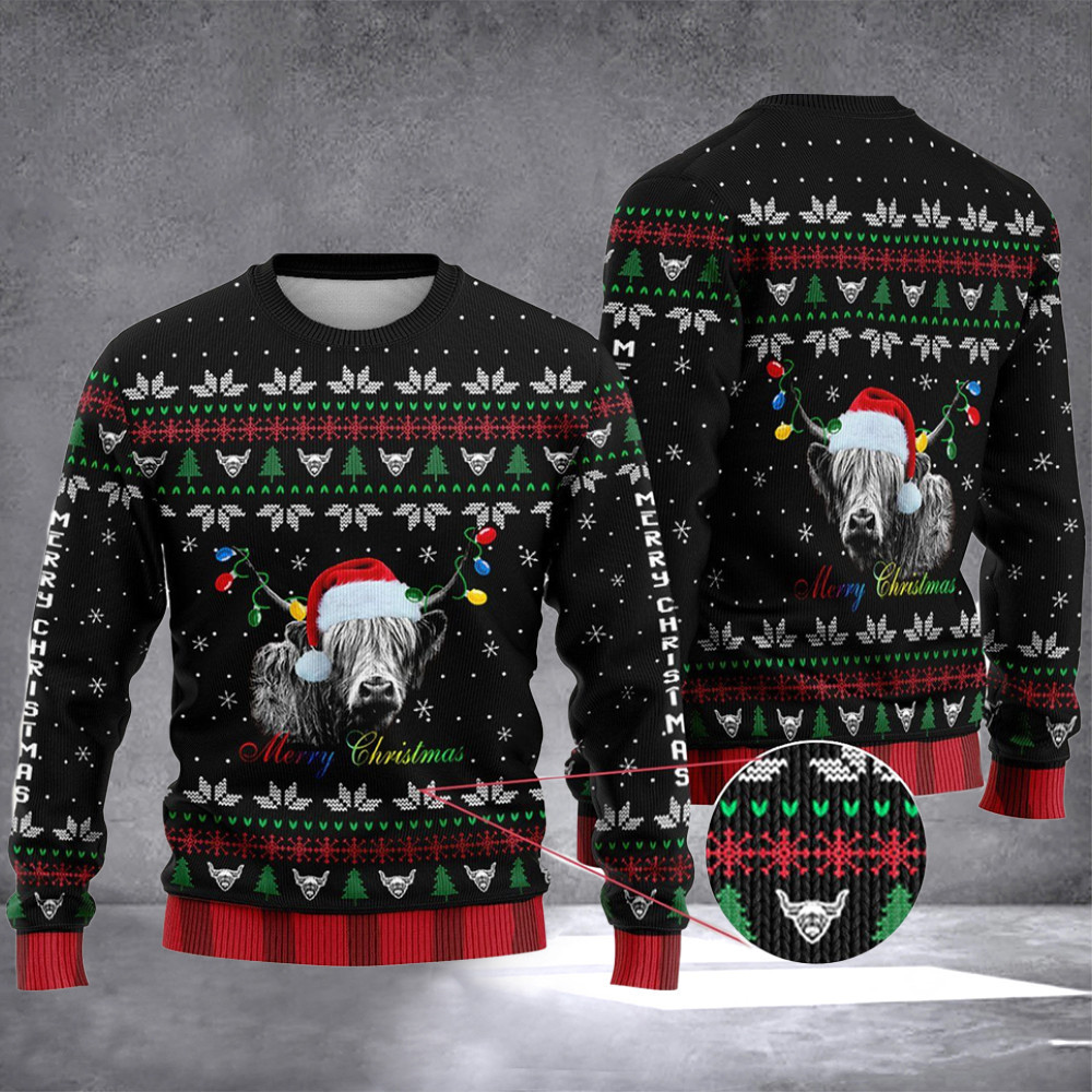 Highland Cow Ugly Christmas Sweater Cow Lover Merry Christmas Clothing Gift For Guys