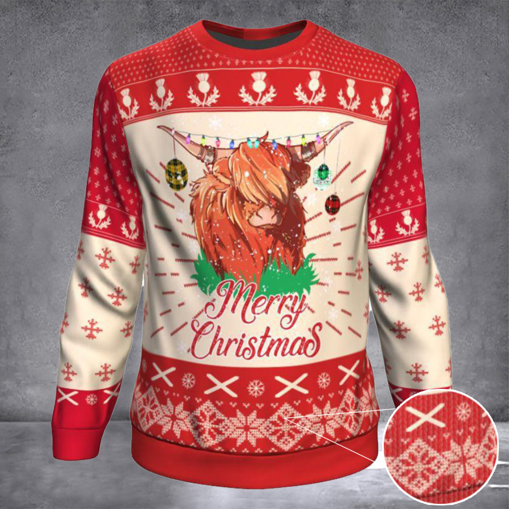 Highland Cow Ugly Christmas Sweater Farm Animal Merry Christmas Sweater Gifts For Him