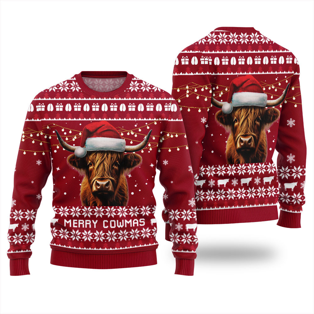 Highland Cow Unique Ugly Christmas Sweater Red Thoughtful Winter Gift Merch for Special Moments