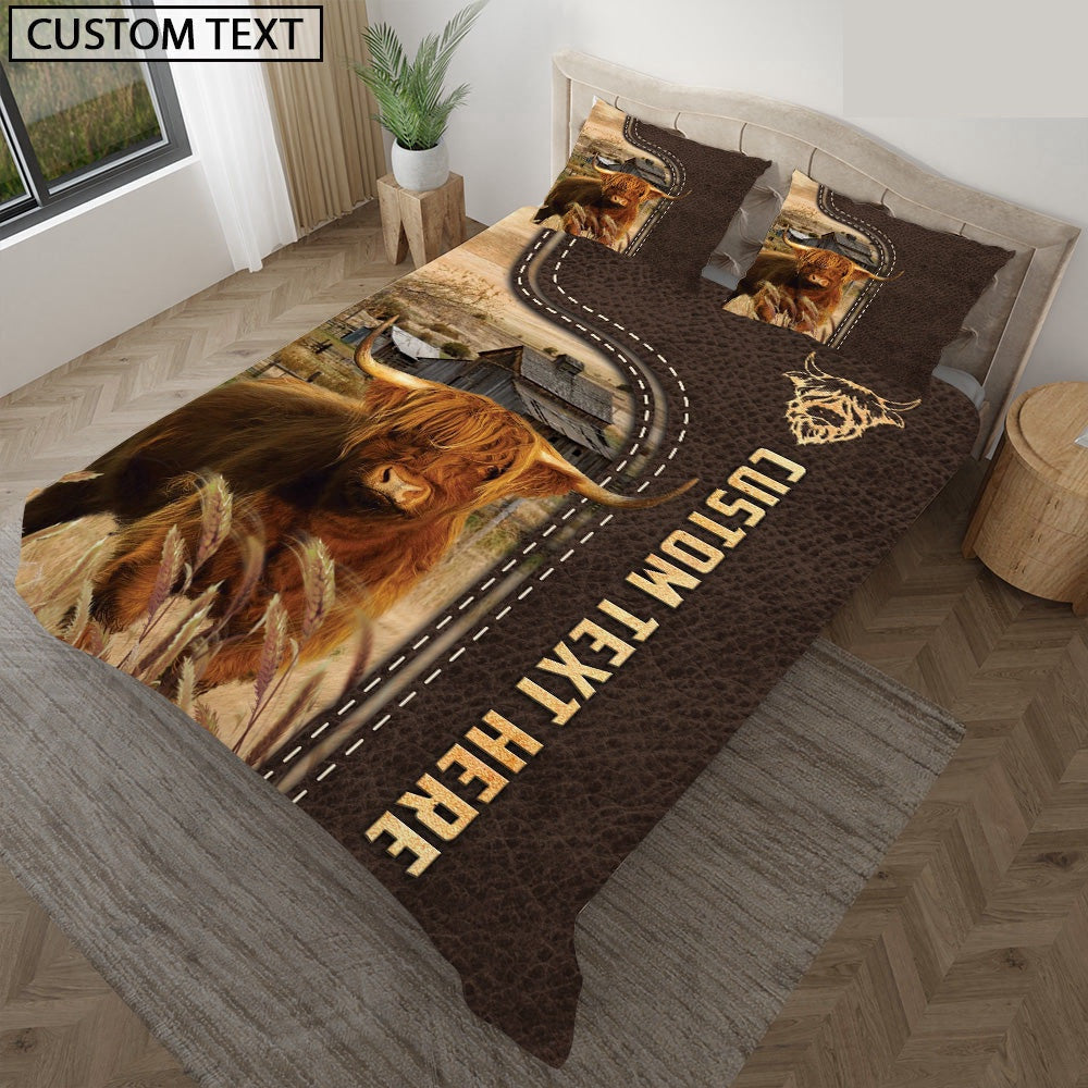 Highland Custom Text Leather Pattern Bedding Set Anniversary Gifts For Couples