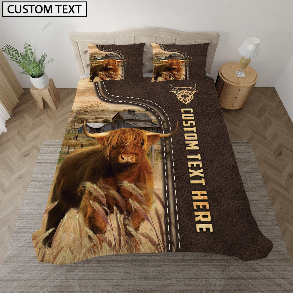 Highland Custom Text Leather Pattern Bedding Set Anniversary Gifts For Couples