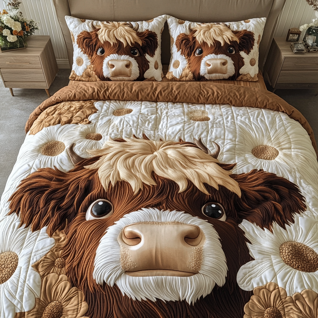 Highland Dreams Quilted Bedding Set Best Bedspread Set Best Highland Cattle Gifts Items